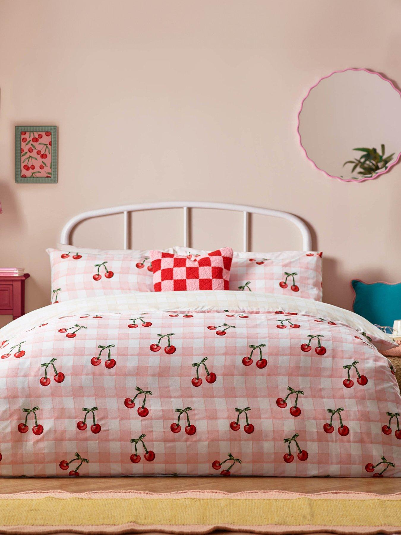 Image 1 of 3 of Heya Home Cherry Gingham Duvet Set- Single