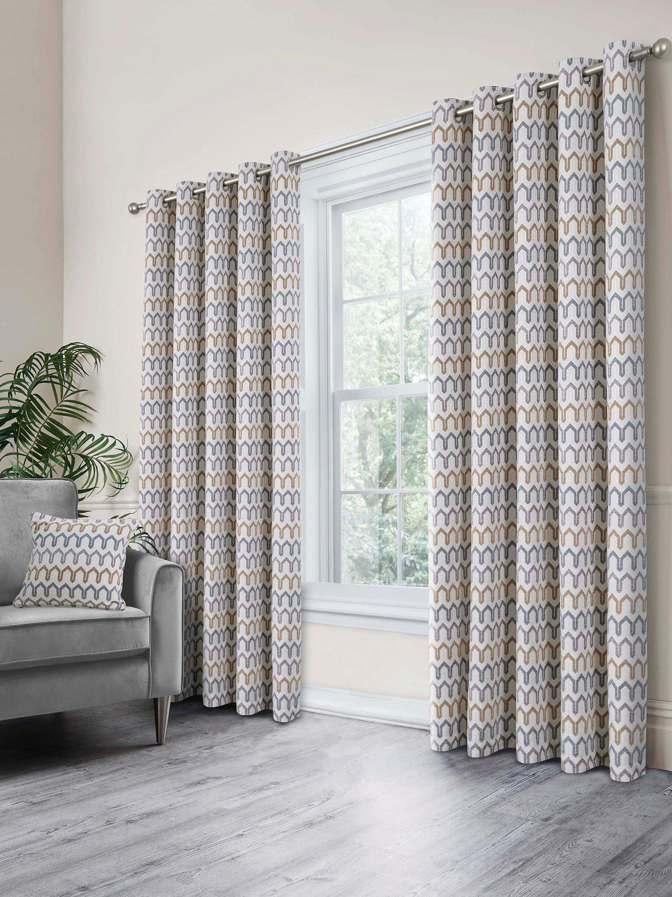 undefined Curtina Arcadia Geometric Woven Chenille Pair Of Eyelet Curtains