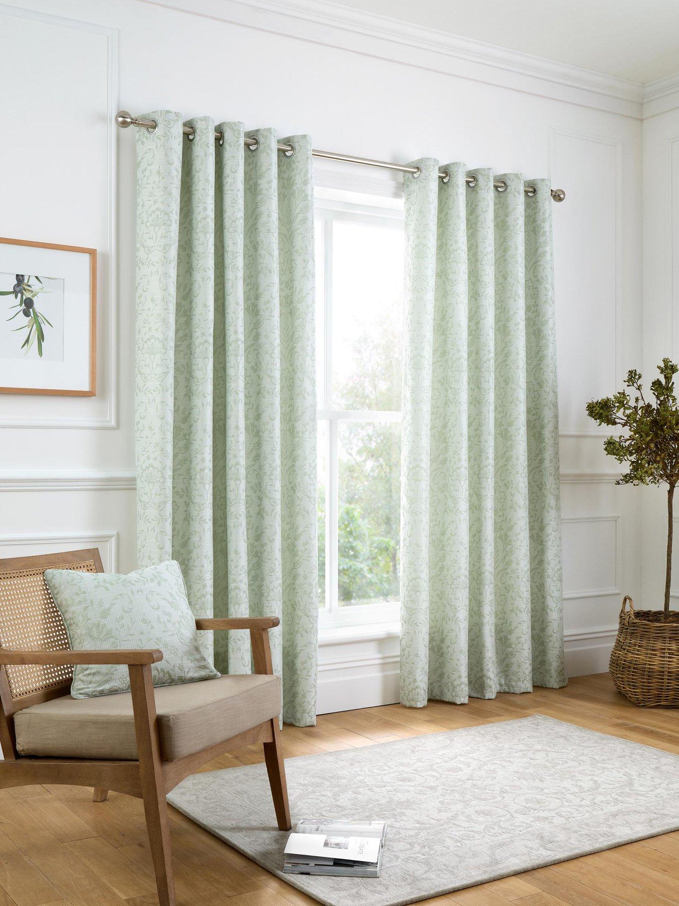undefined Curtina Marple Woven Bird  &  Stems Thermal Pair Of Eyelet Curtains