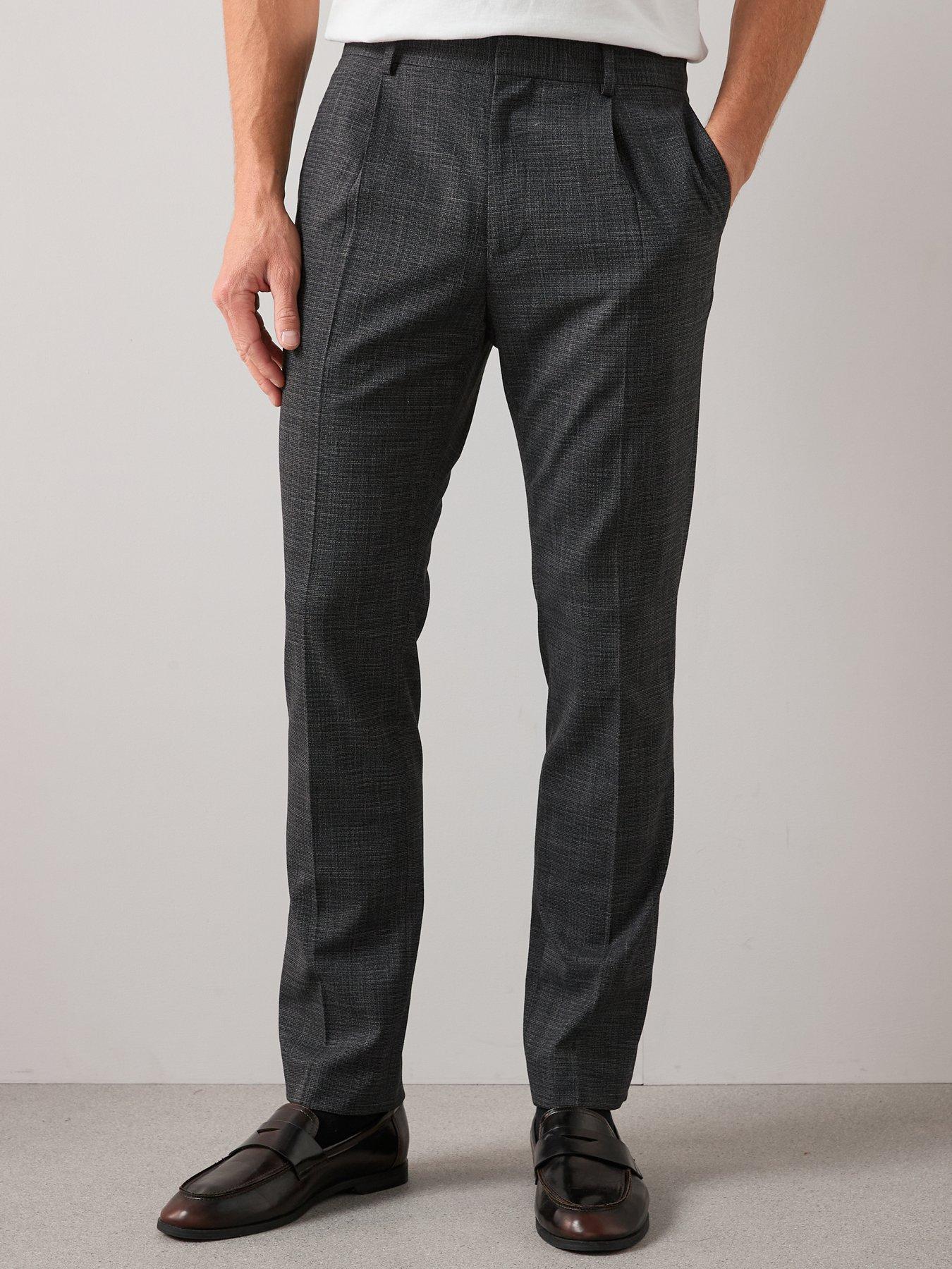 The Very Collection Tapered Fit Textured Pleated Formal Trousers - Charcoal