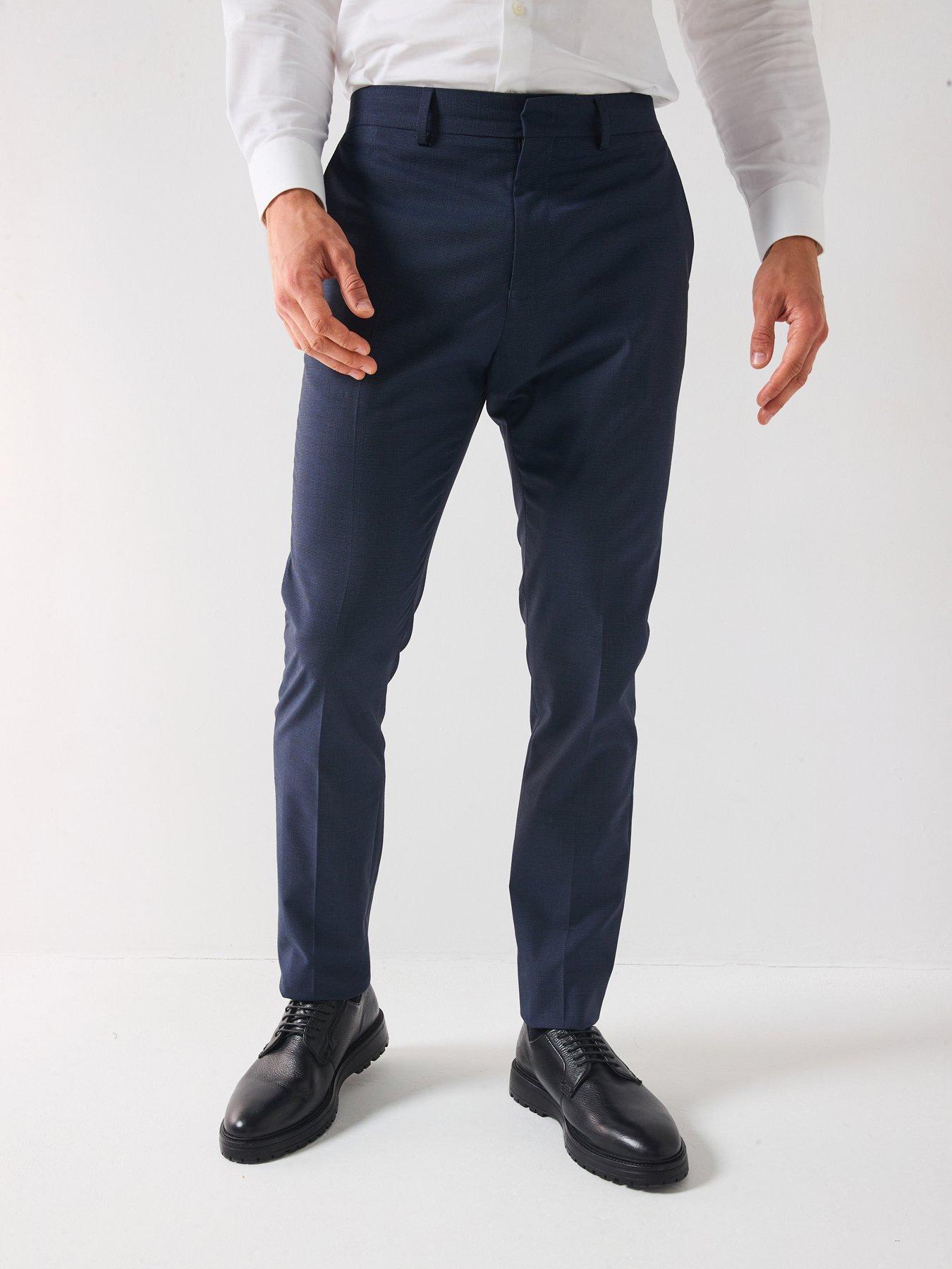 Very Man Slim Fit Micro Dogtooth Suit Trousers - Navy