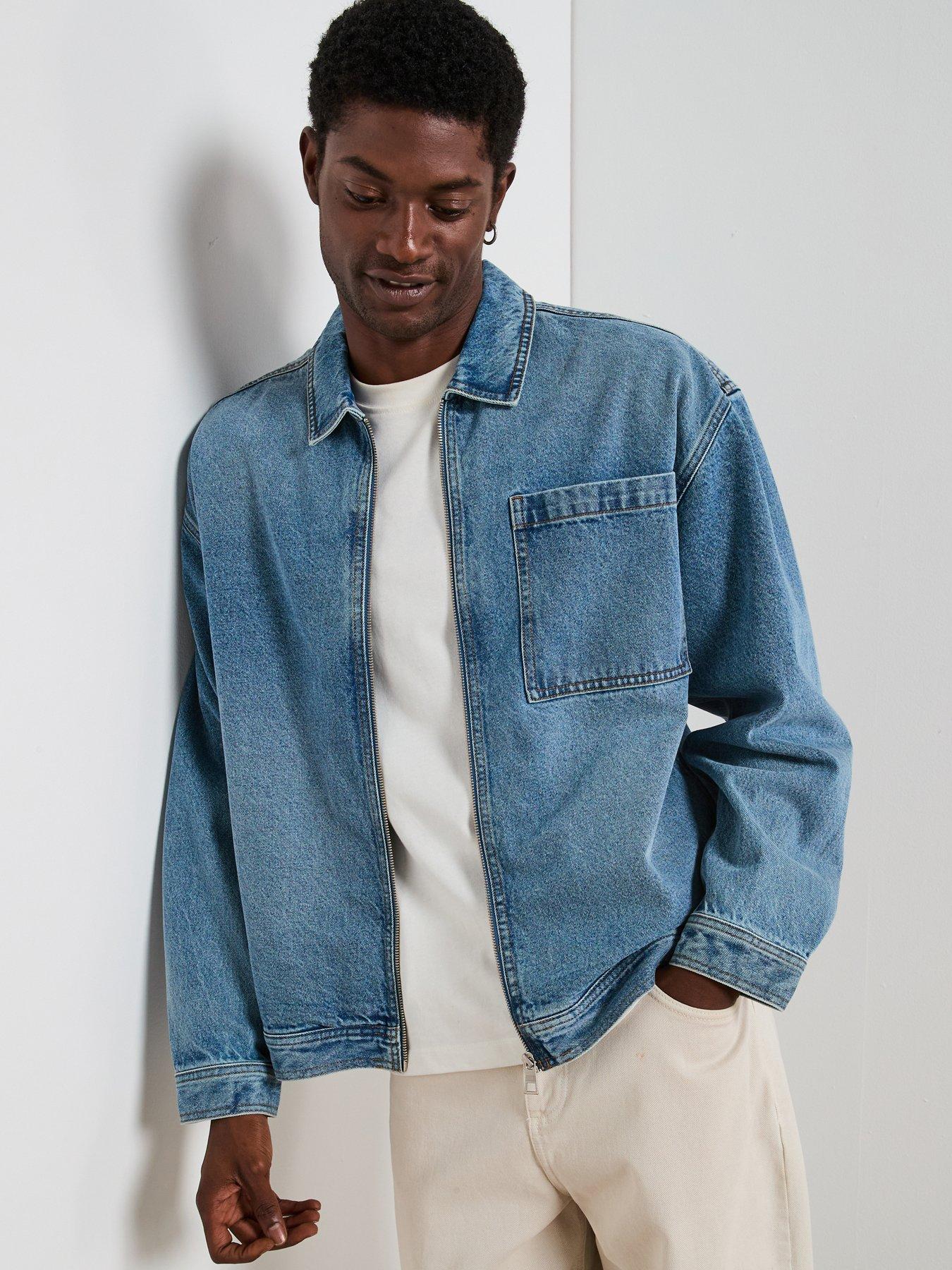 Very Man Relaxed Fit Zip Denim Jacket - Light Blue
