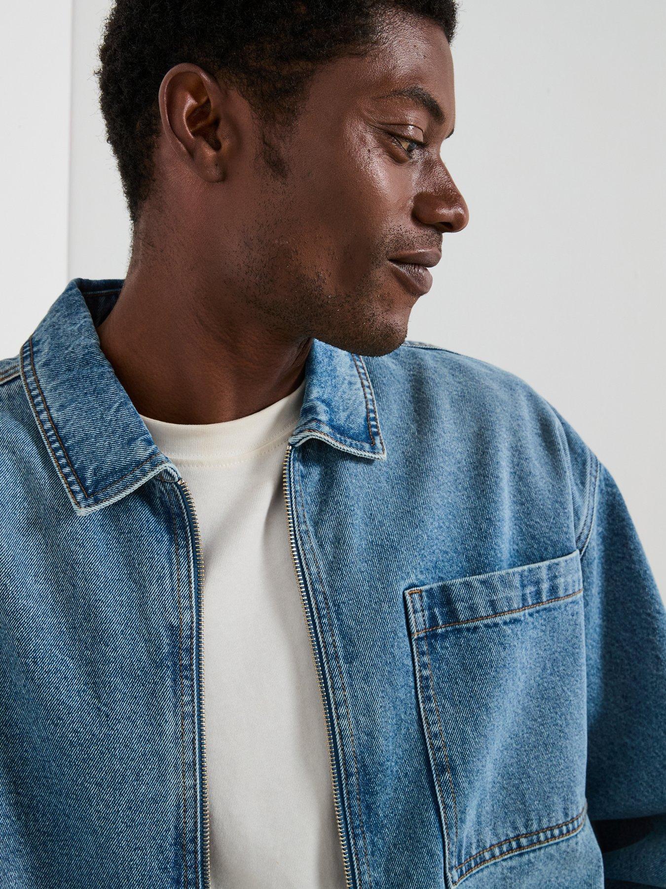 Image 4 of 6 of Very Man Relaxed Fit Zip Denim Jacket - Light Blue