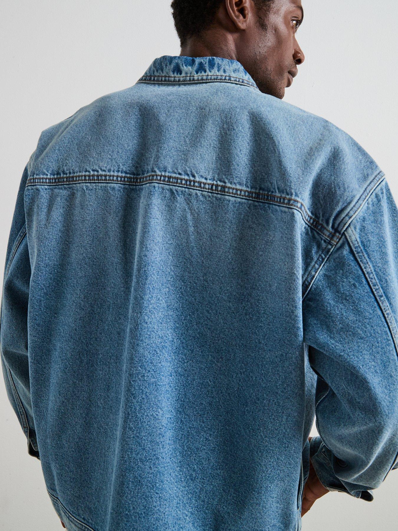 Image 6 of 6 of Very Man Relaxed Fit Zip Denim Jacket - Light Blue