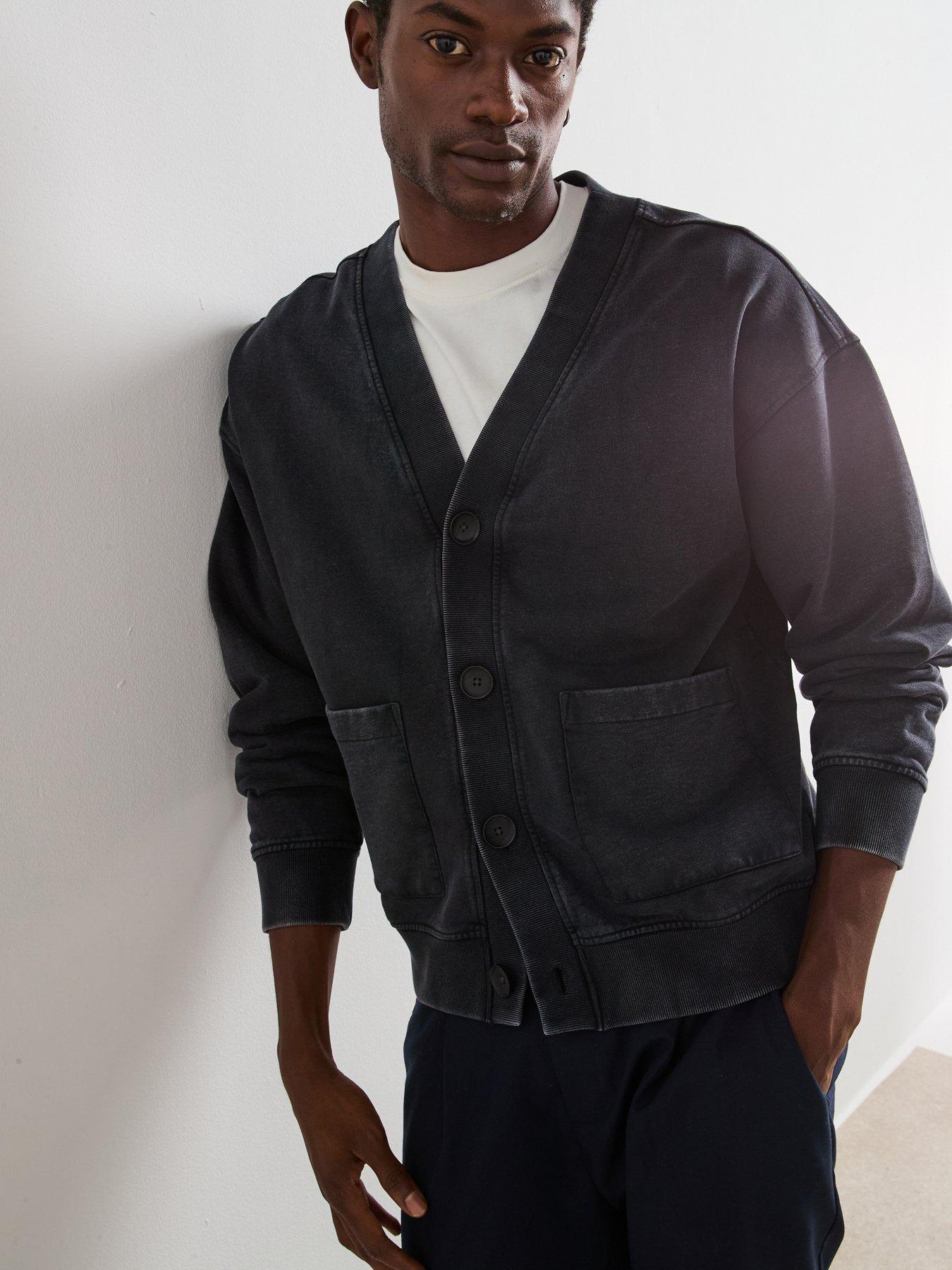 Very Man Washed Oversized Cardigan - Charcoal
