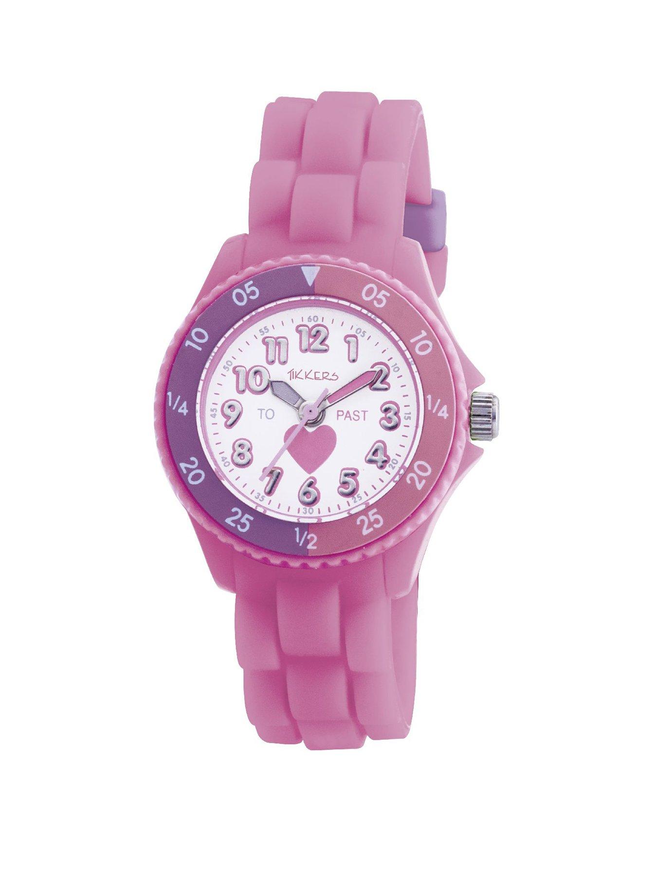Tikkers Tikkers Girls Pink Silicone Strap Heart Time Teacher Watch