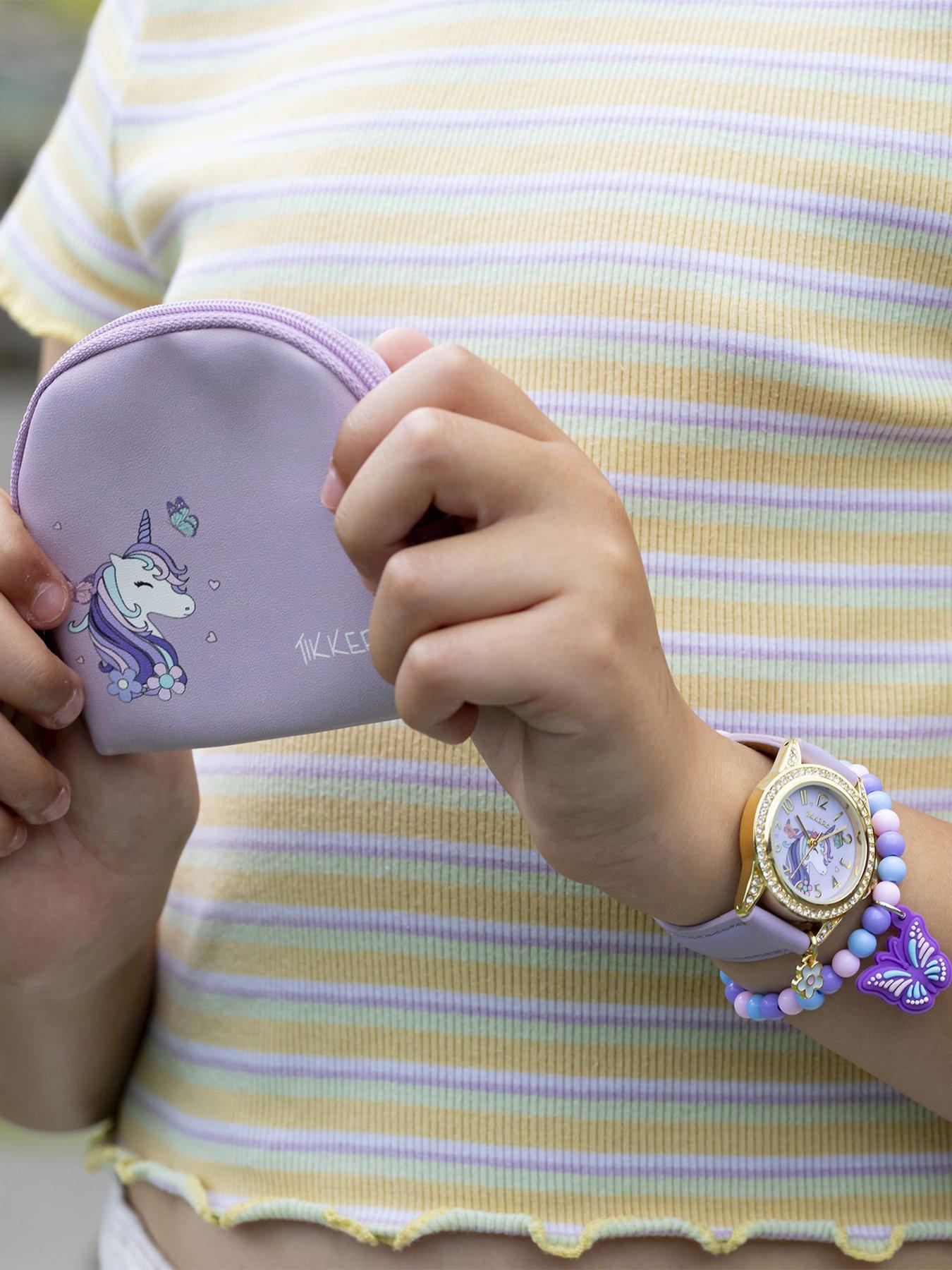 Tikkers Tikkers Girls Purple Unicorn Watch, Bracelet and Purse Gift Set