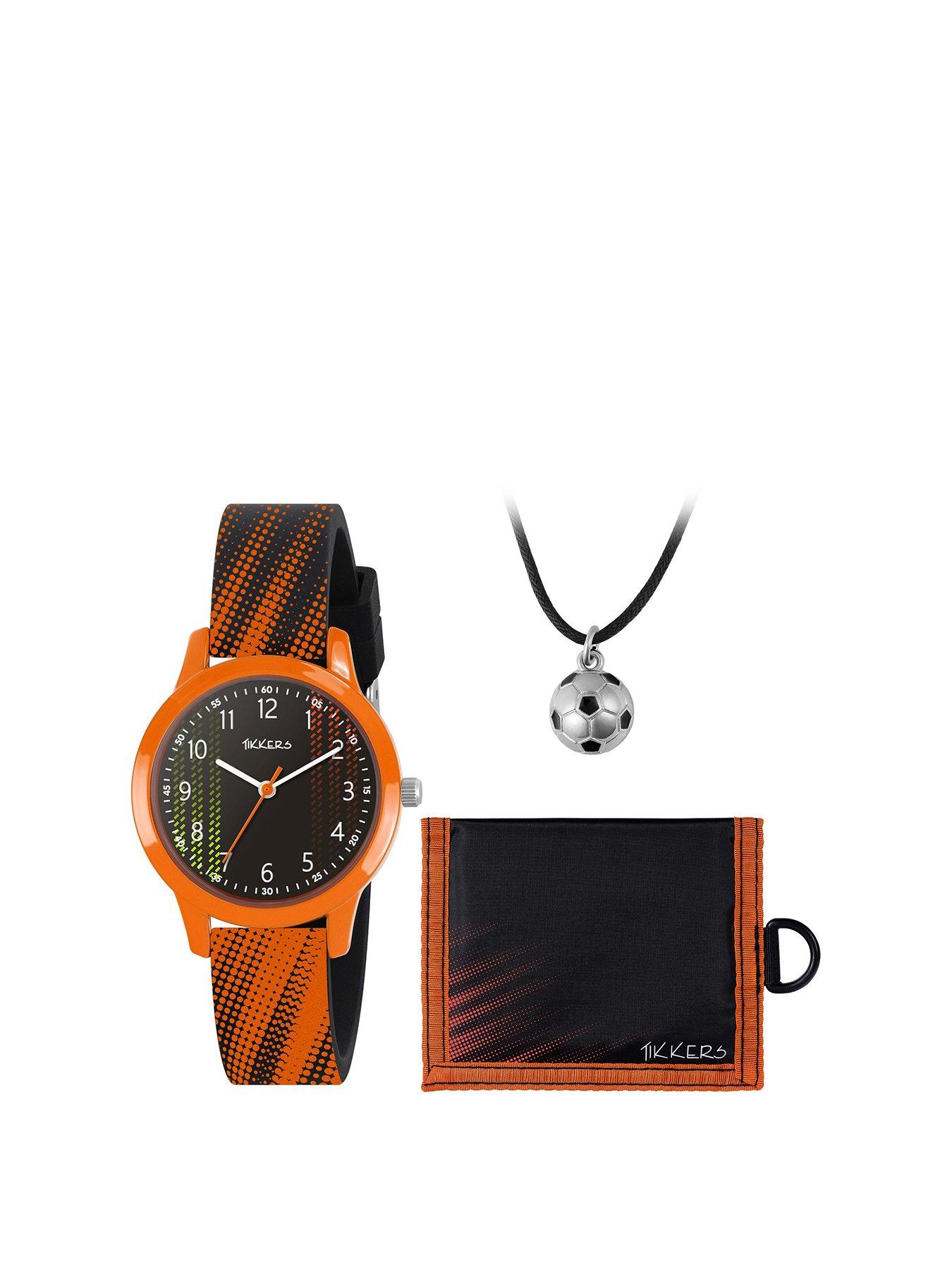 Tikkers Tikkers Black  &  Orange Football Watch, Necklace and Wallet Gift Set