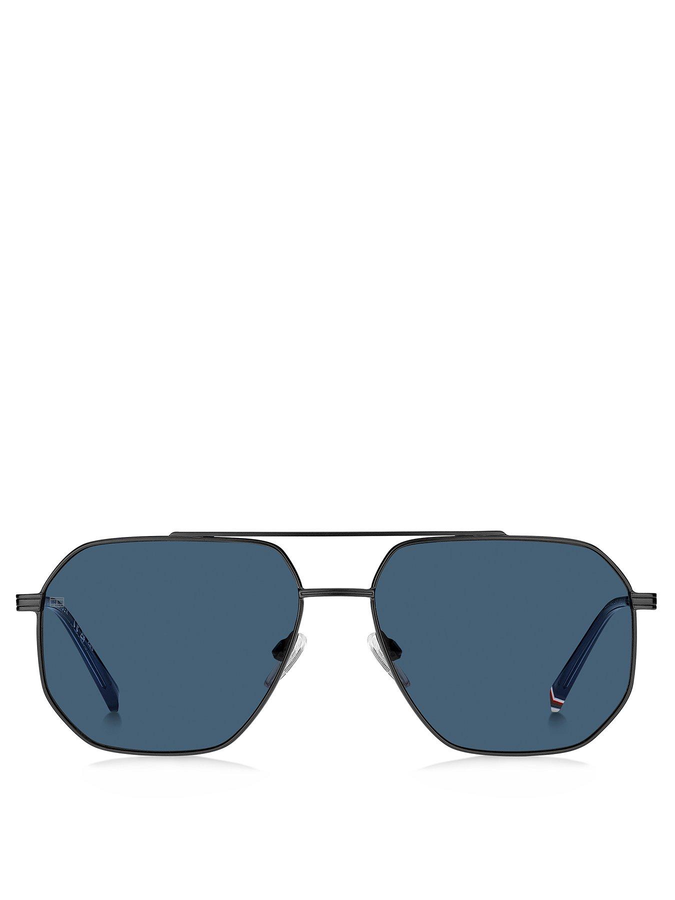 tommy-hilfiger-tommy-hilfiger-blue-metal-rectangular-sunglassesoutfit