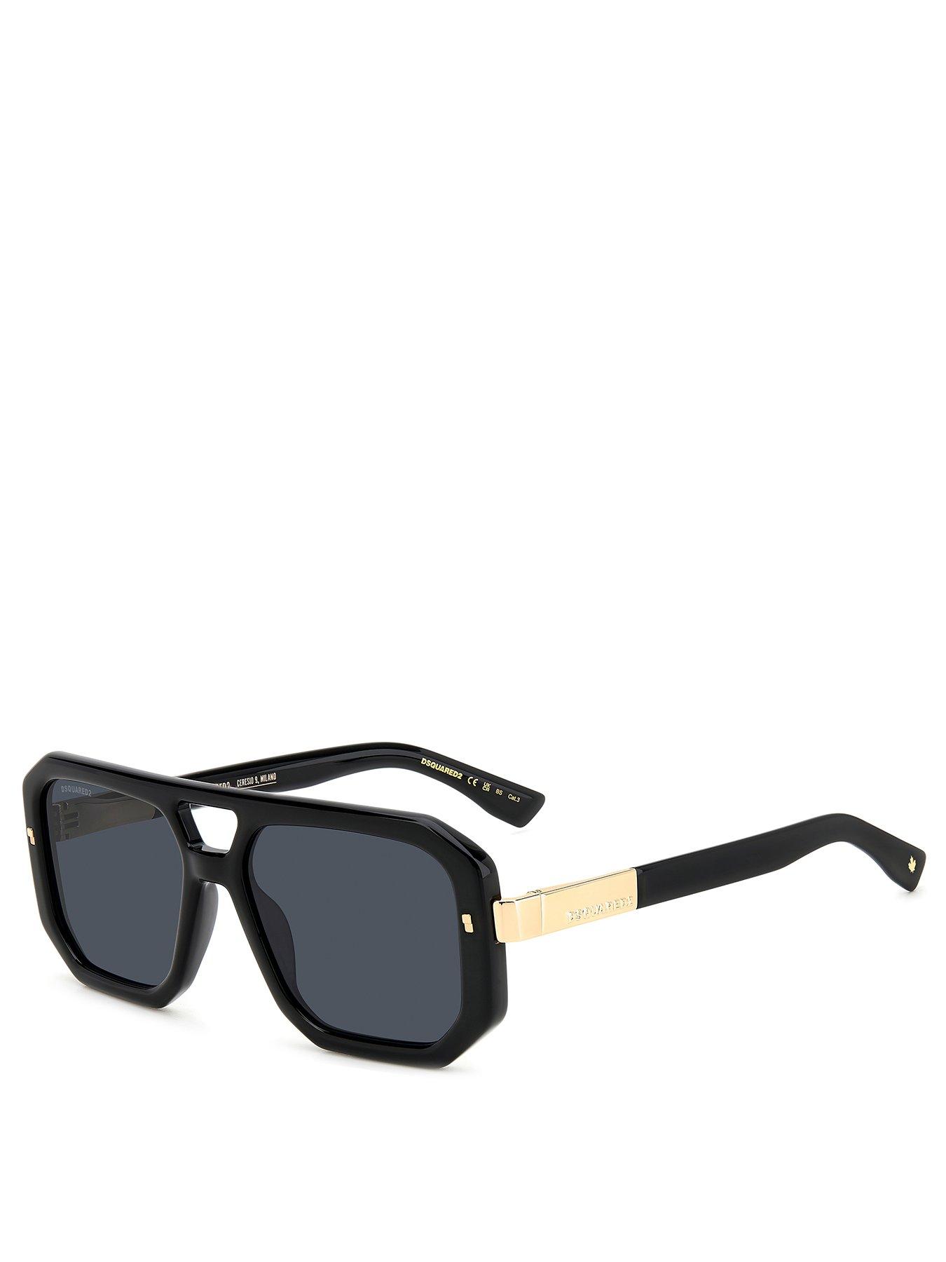 undefined Dsquared2 Grey Len Gold Temple Rectangular Sunglasses