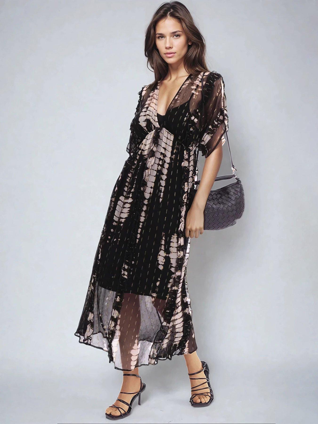 undefined Serene Tunic Maxi Dress In Lurex Fabric With Slip - Grey