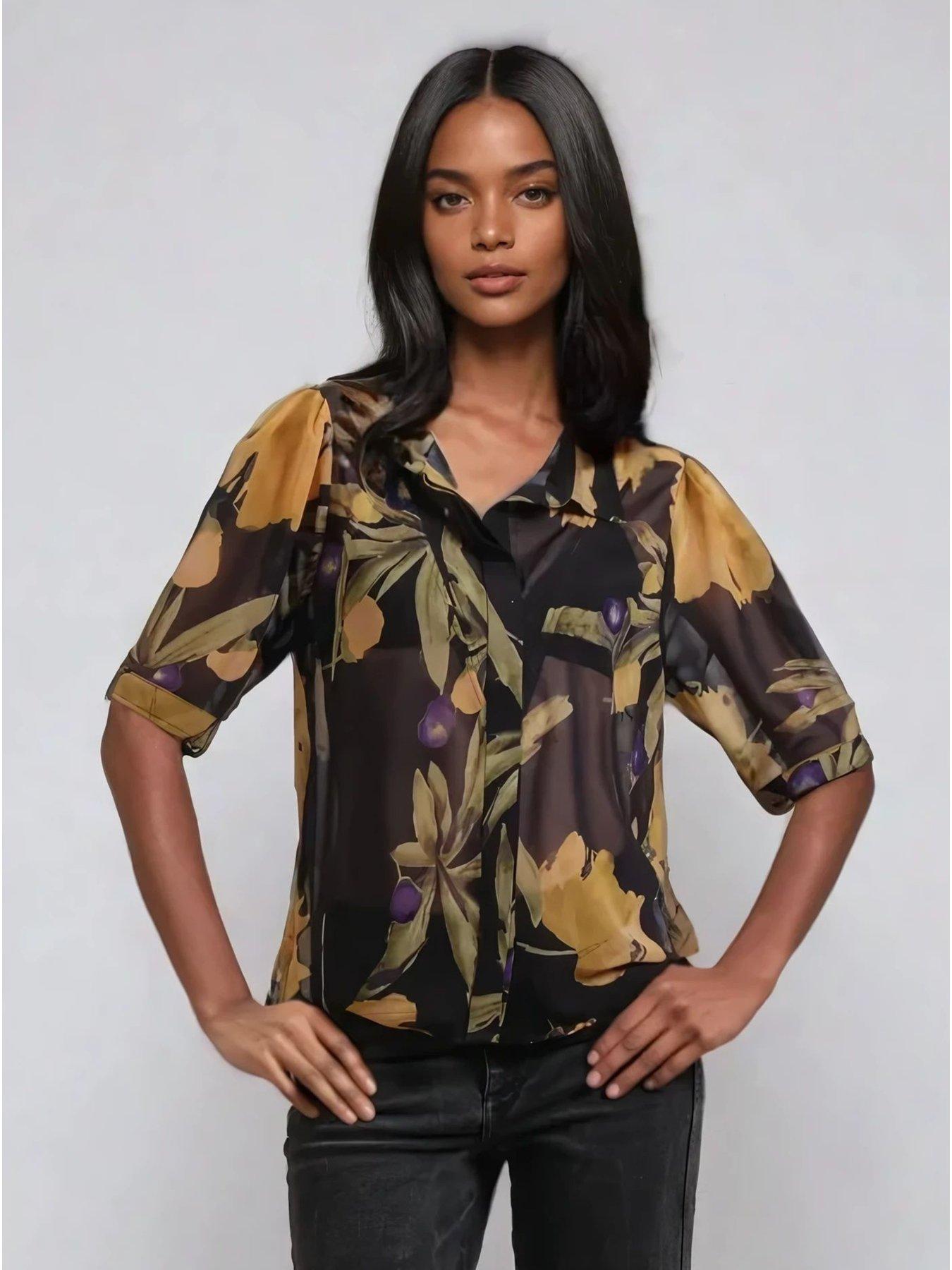 Image 1 of 6 of Religion Indium Shirt Blouse With Puff Shoulder - Yellow