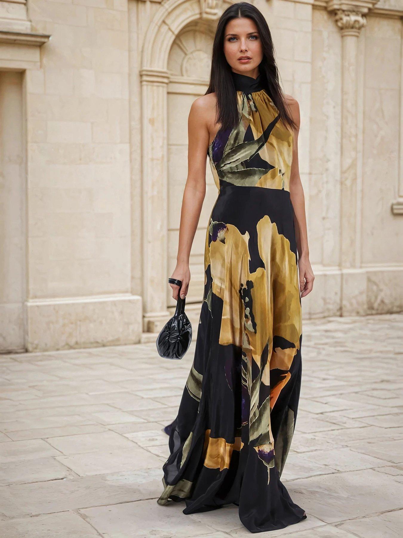 Religion Valeria Column Maxi Dress With Large Yellow Floral Print