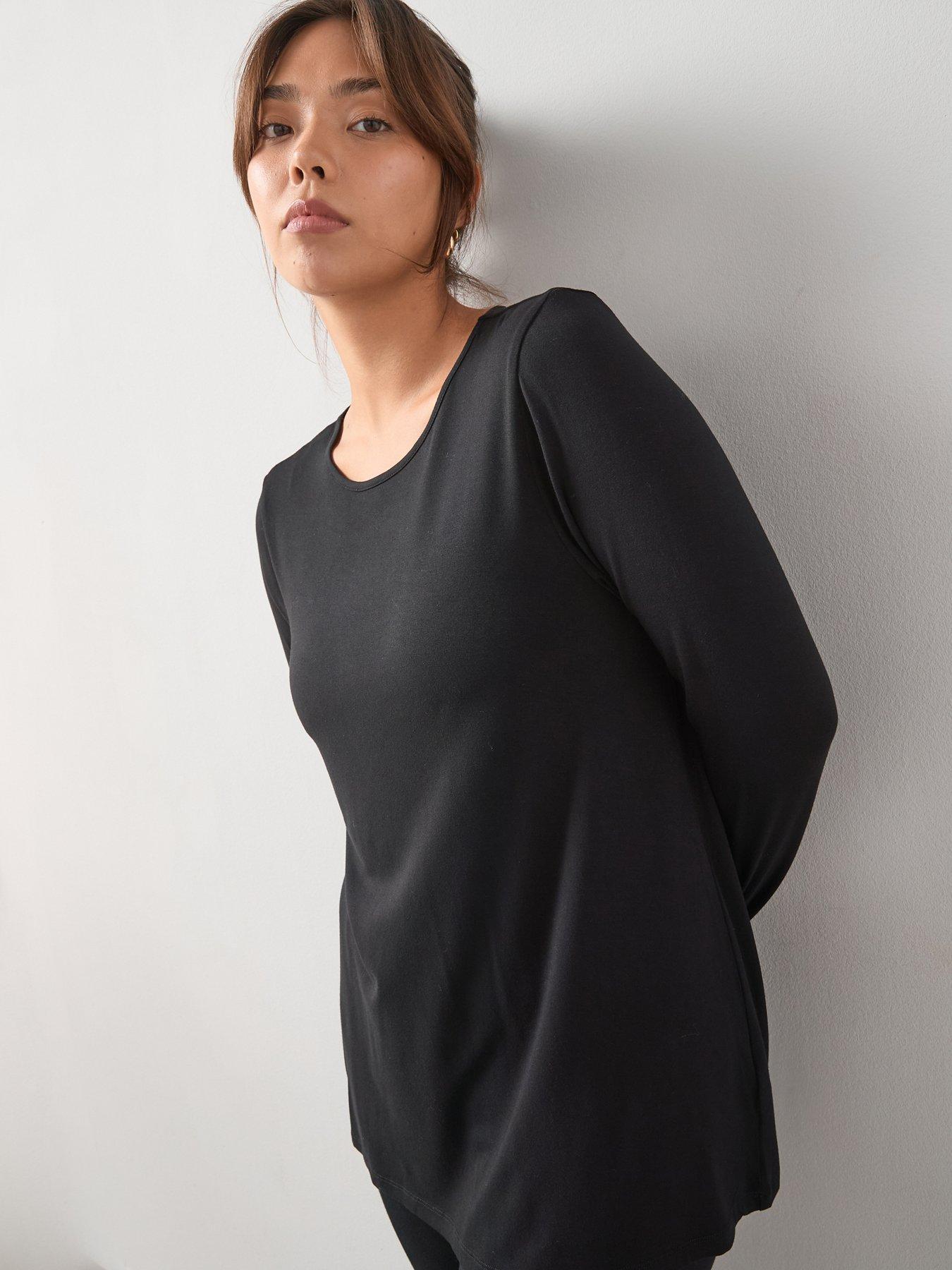 V by Very Curve Jersey Long Sleeve Swing Top - Black