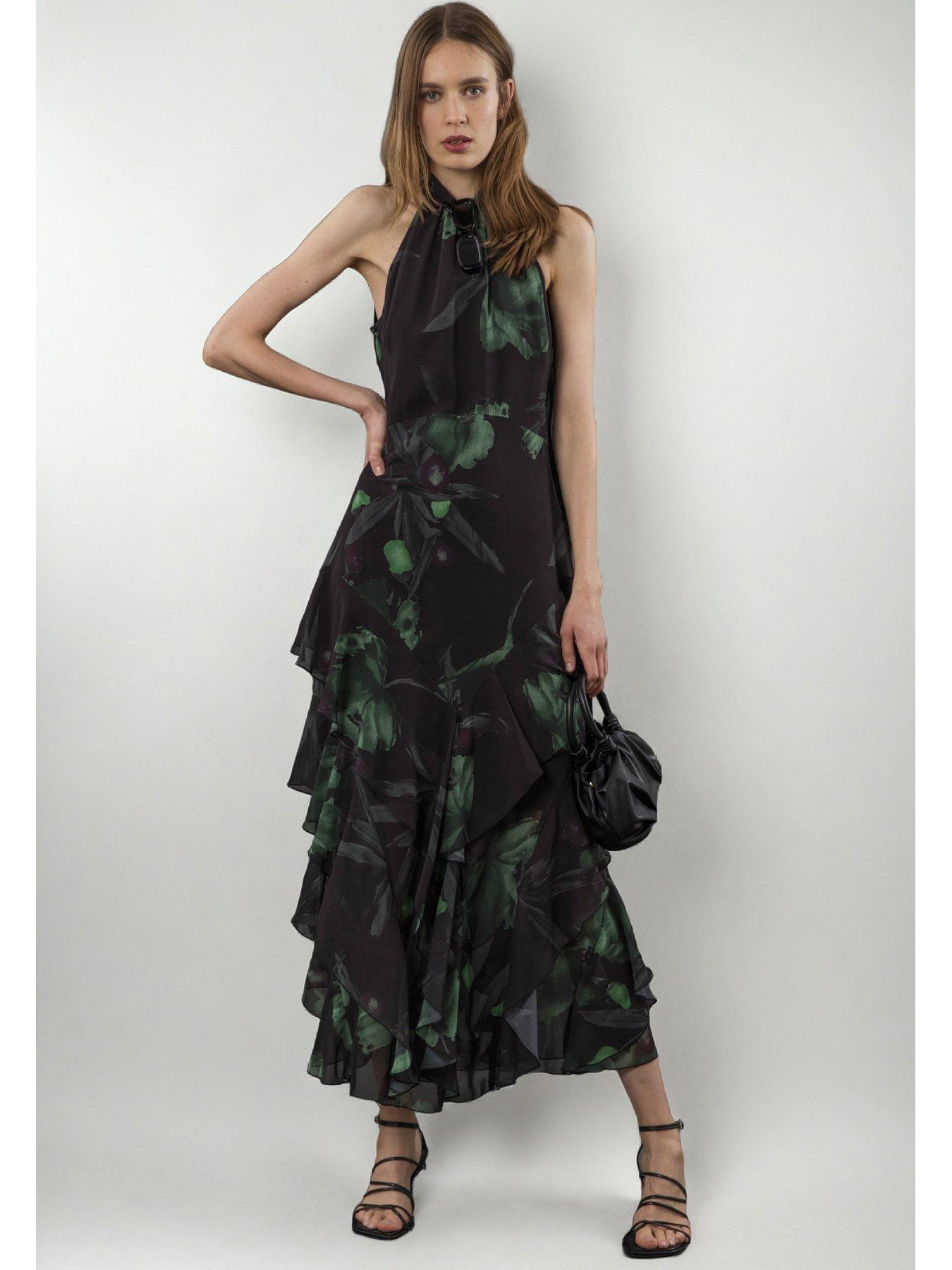 Image 1 of 6 of Religion Taylor Maxi Dress With Full Frill Skirt - Green