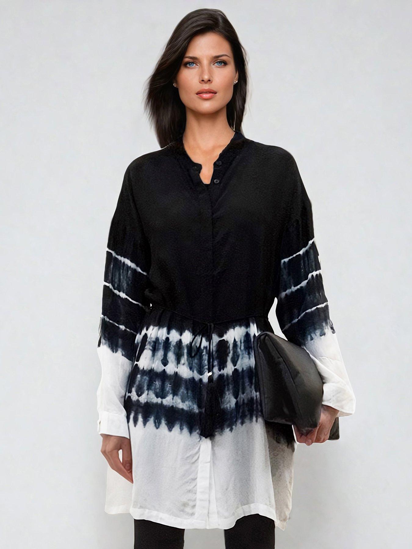 Image of Religion Cluster Tunic In Tie Dye Stripe With Tassle Tie Belt