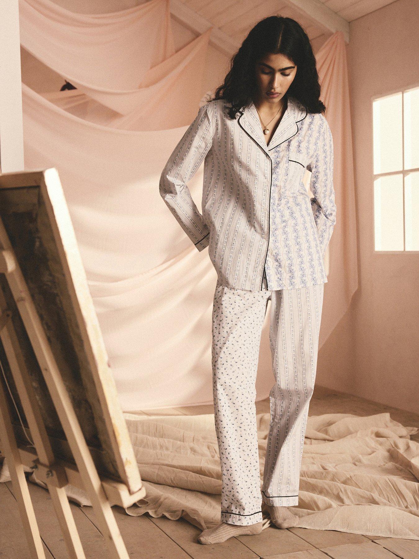 Image of Cath Kidston Print Mix Button Up Pyjamas - Blue