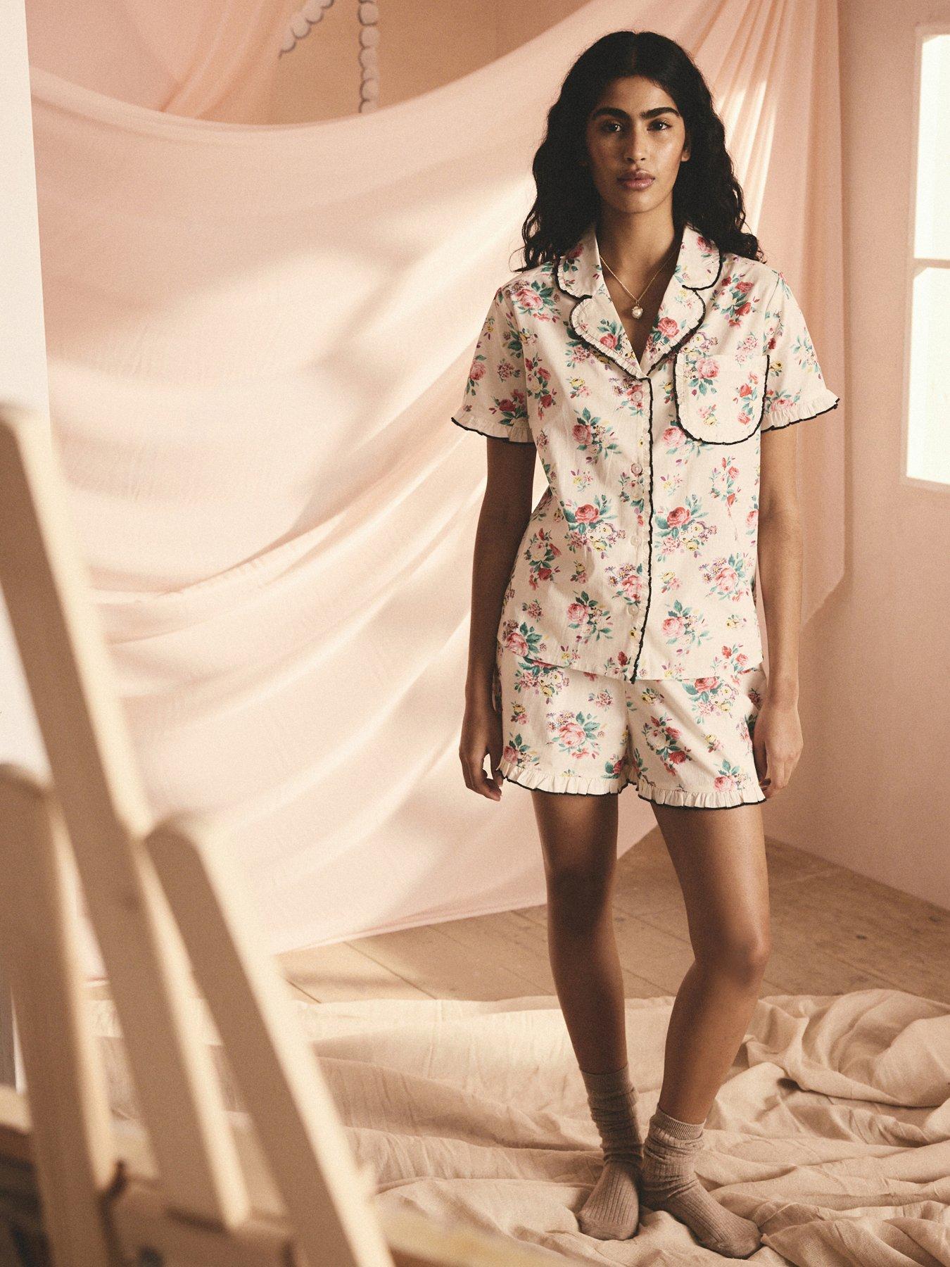 Image 1 of 3 of Cath Kidston Icon Bunches Short Button Up Pyjamas - Cream