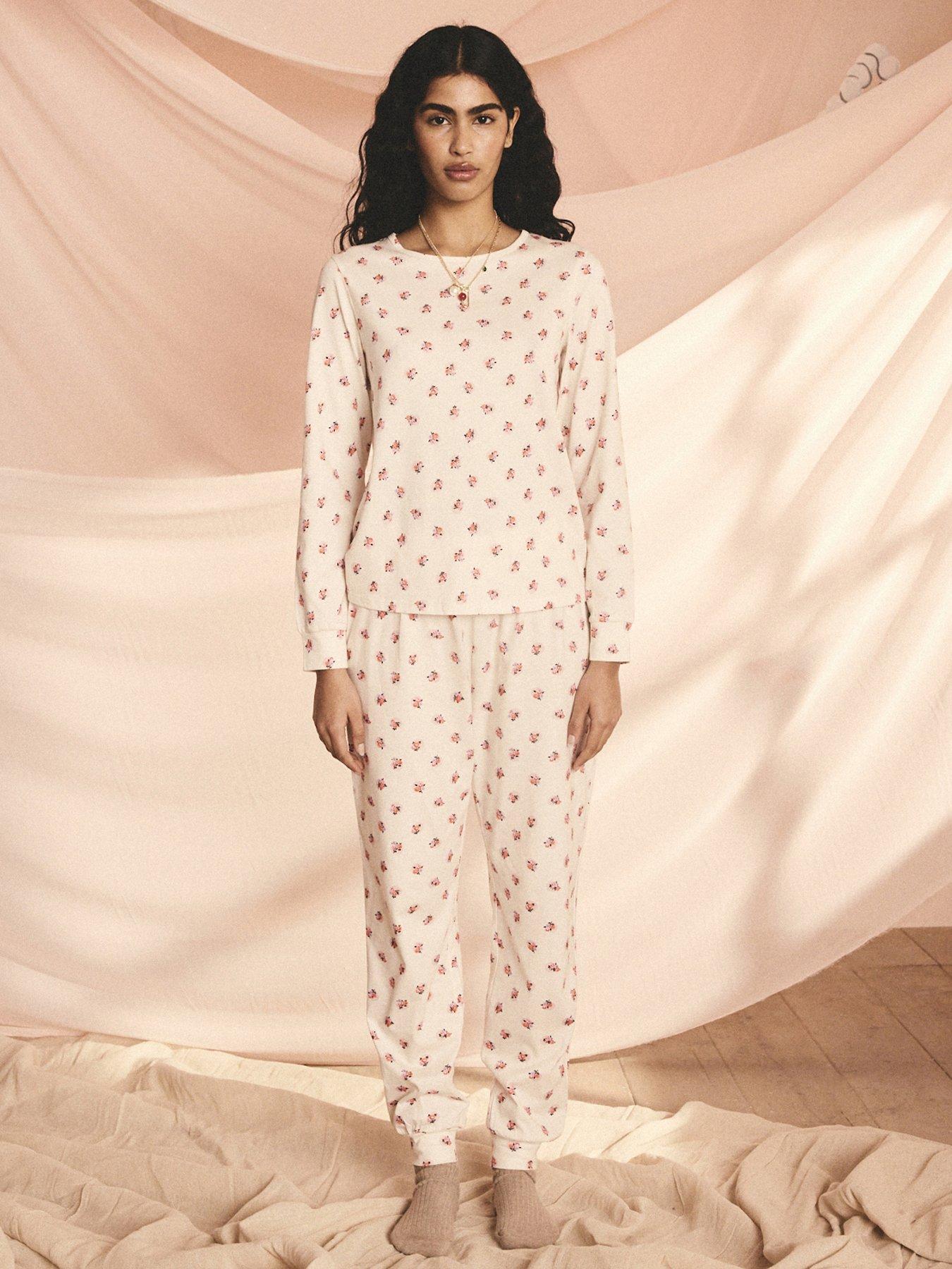 Image 1 of 4 of Cath Kidston Rose Print Pyjamas Set - Cream