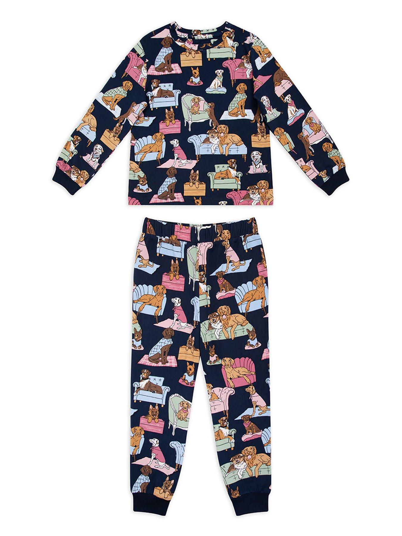 chelsea-peers-girls-lounging-dogs-long-sleeve-pyjamas-navy