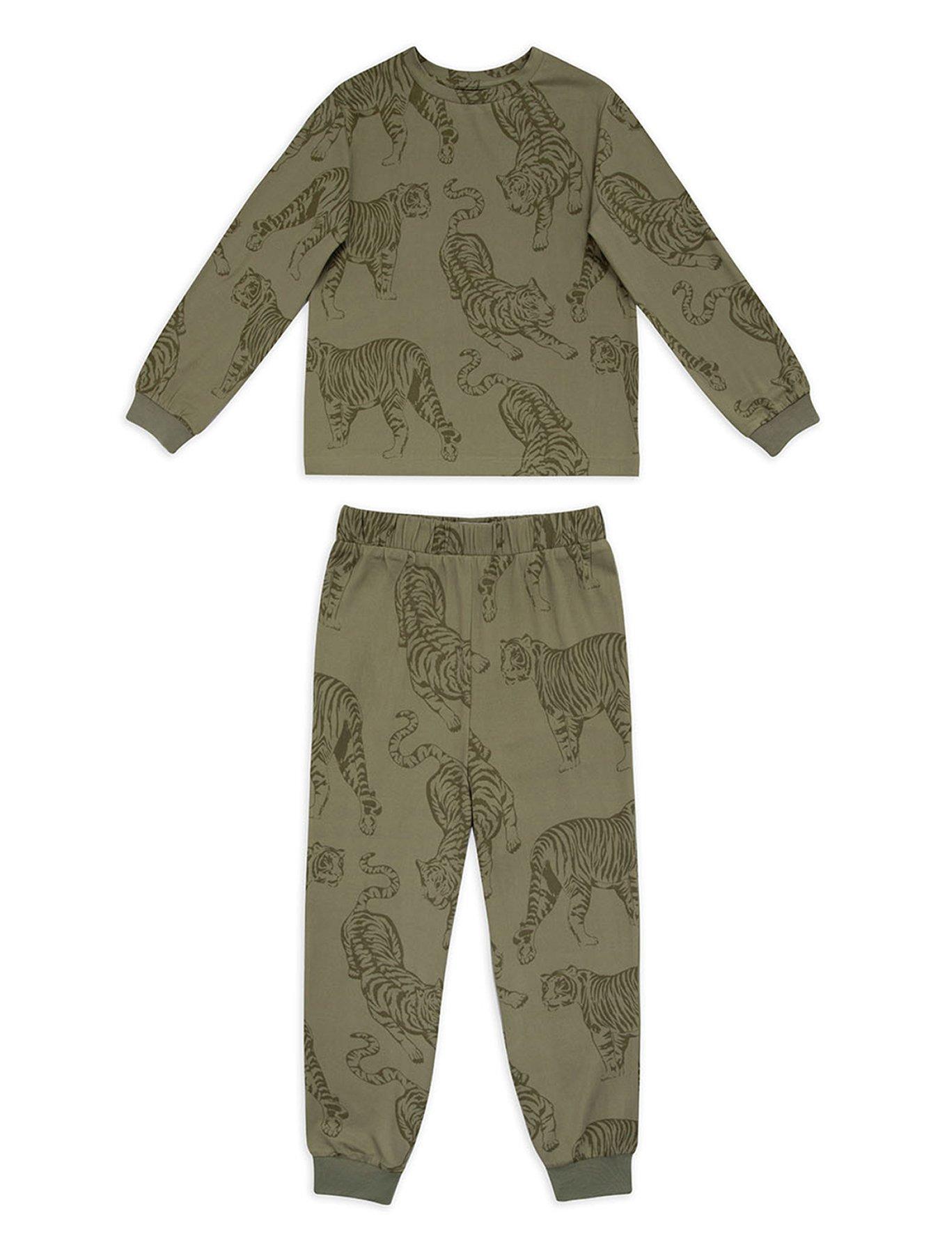 chelsea-peers-boys-tonal-tiger-long-sleeve-pyjamas-khaki