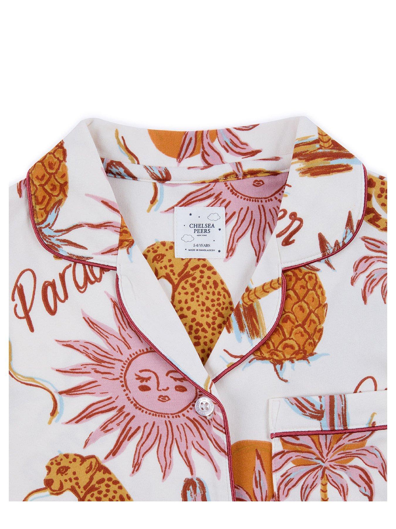 Image 3 of 3 of CHELSEA PEERS Unisex Kids Daydreamer Paradise Print Short Sleeve Revere And Short Pyjama Set - Cream