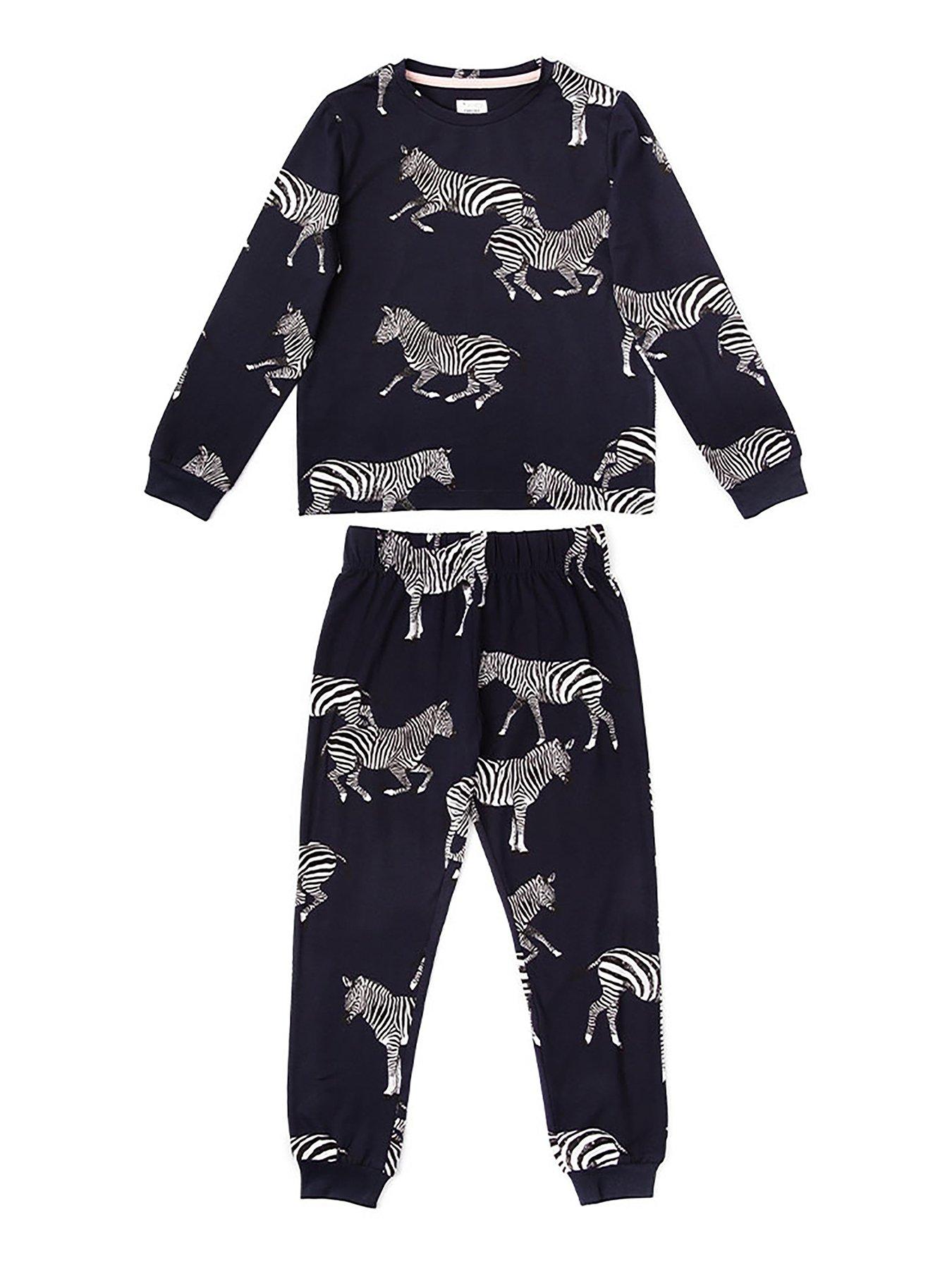 chelsea-peers-kids-navy-zebra-print-long-pyjama-set