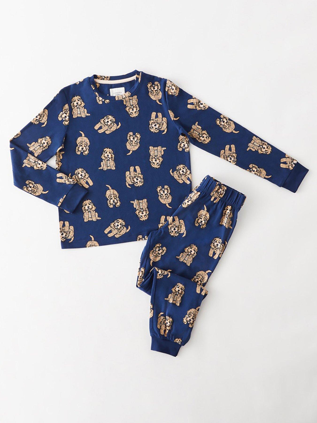 Image 1 of 3 of CHELSEA PEERS Kids Unisex Cockapoo Print Long Pyjama Set - Navy