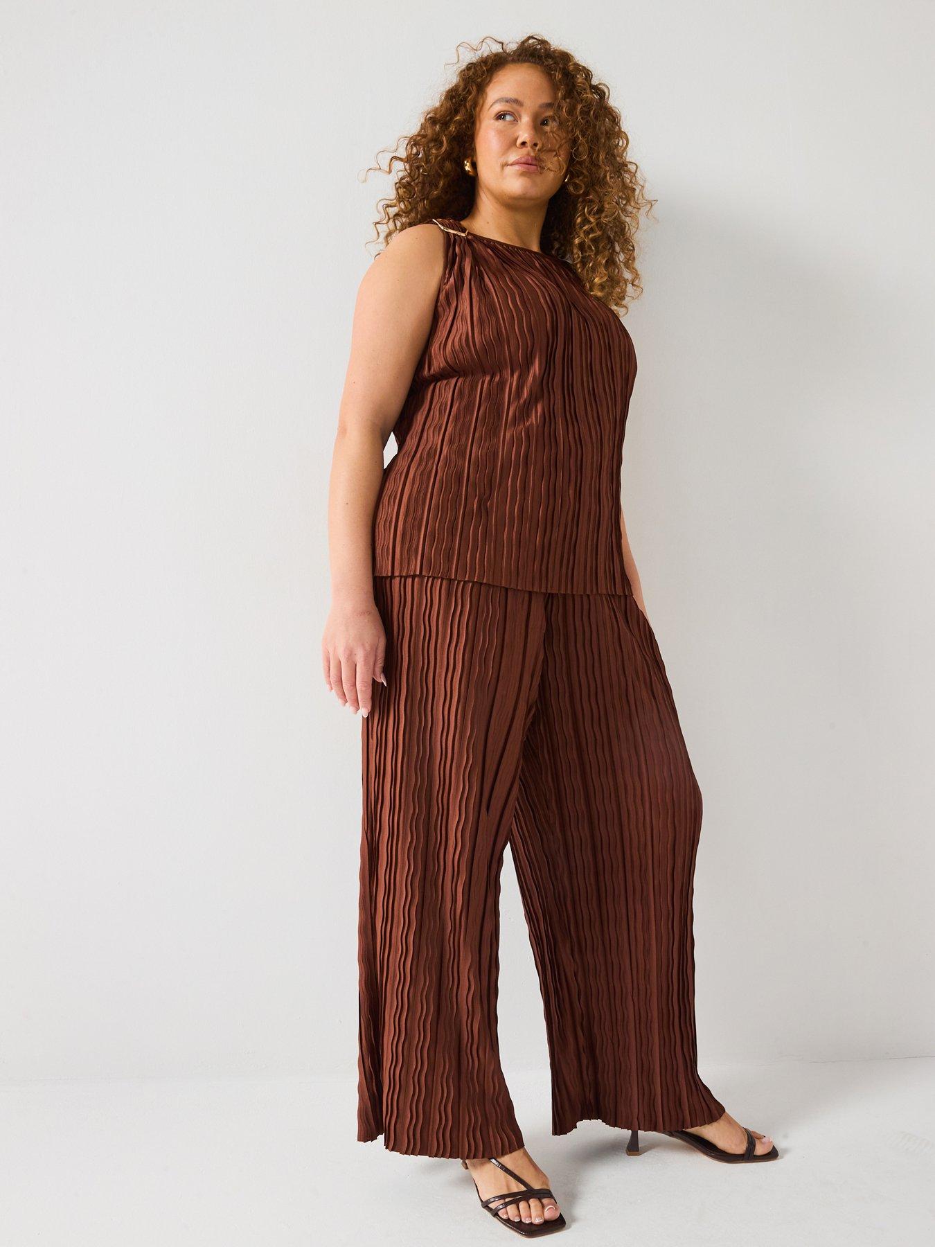 v-by-very-curve-plisse-wide-leg-trouser-co-ord-dark-brown