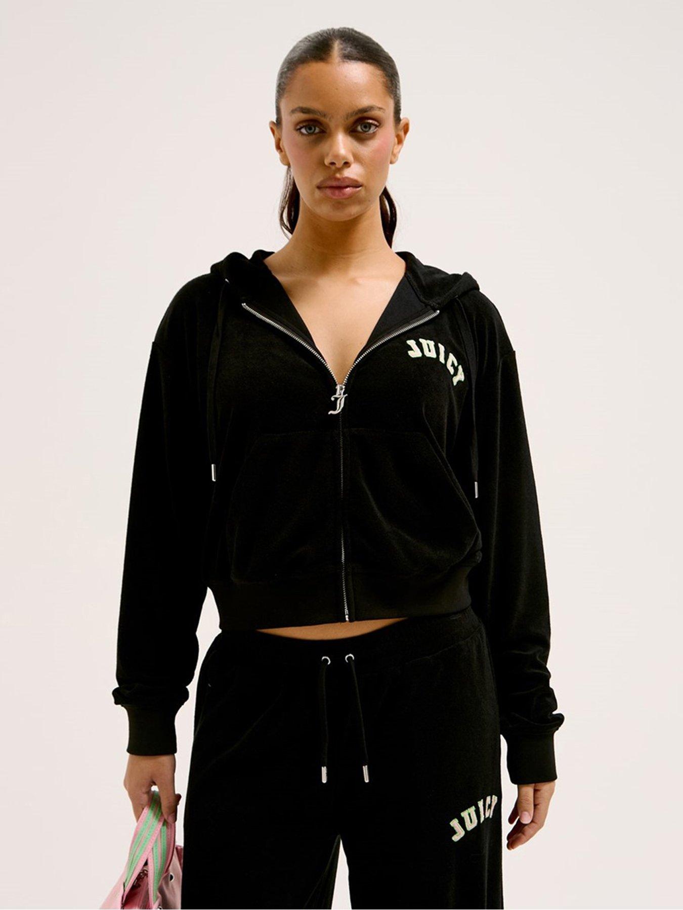 Juicy Couture Collegiate Oversized Cropped Hoodie - Black