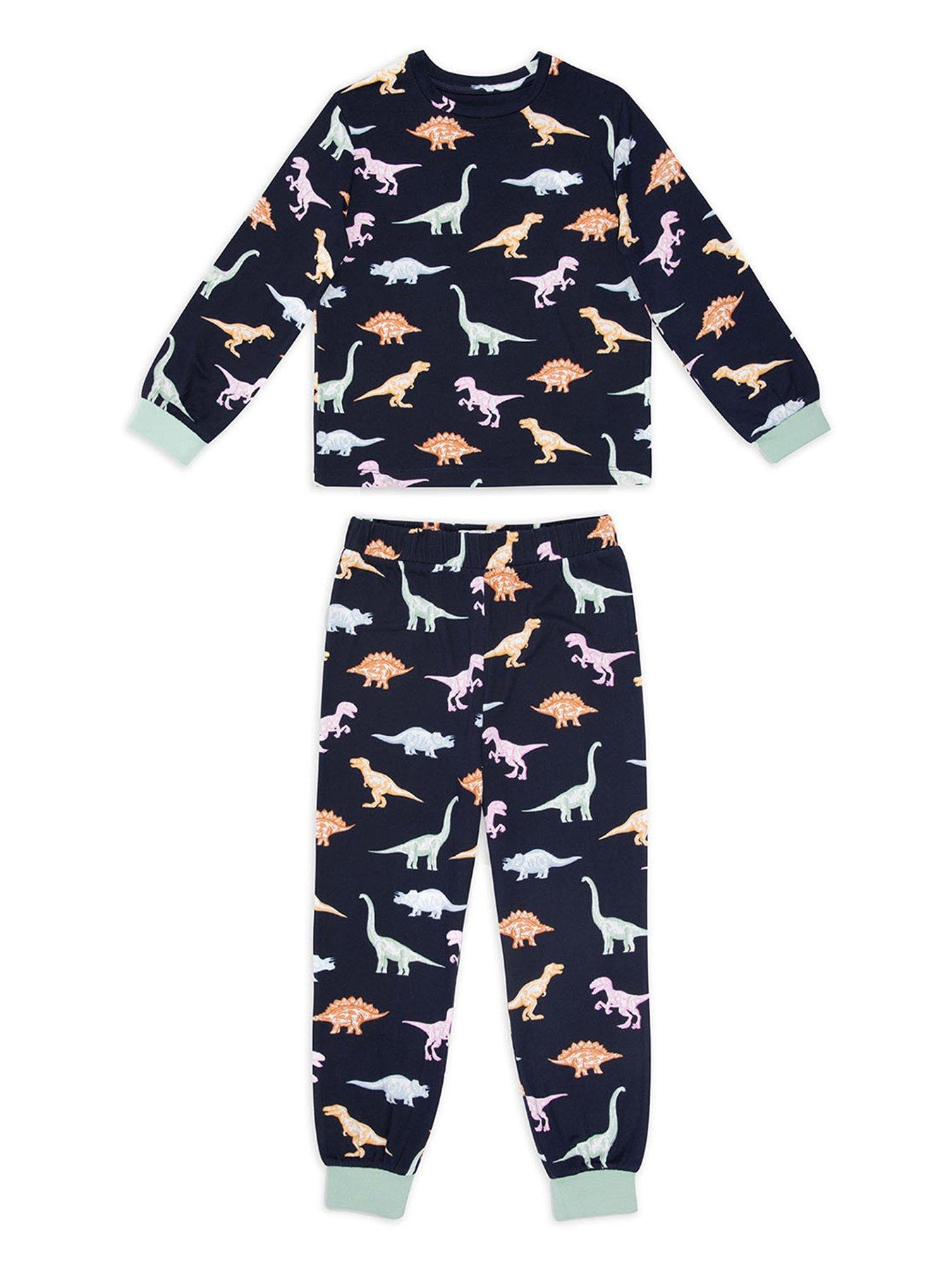 chelsea-peers-kids-unisex-colourful-dino-long-sleeve-pyjamas-navy