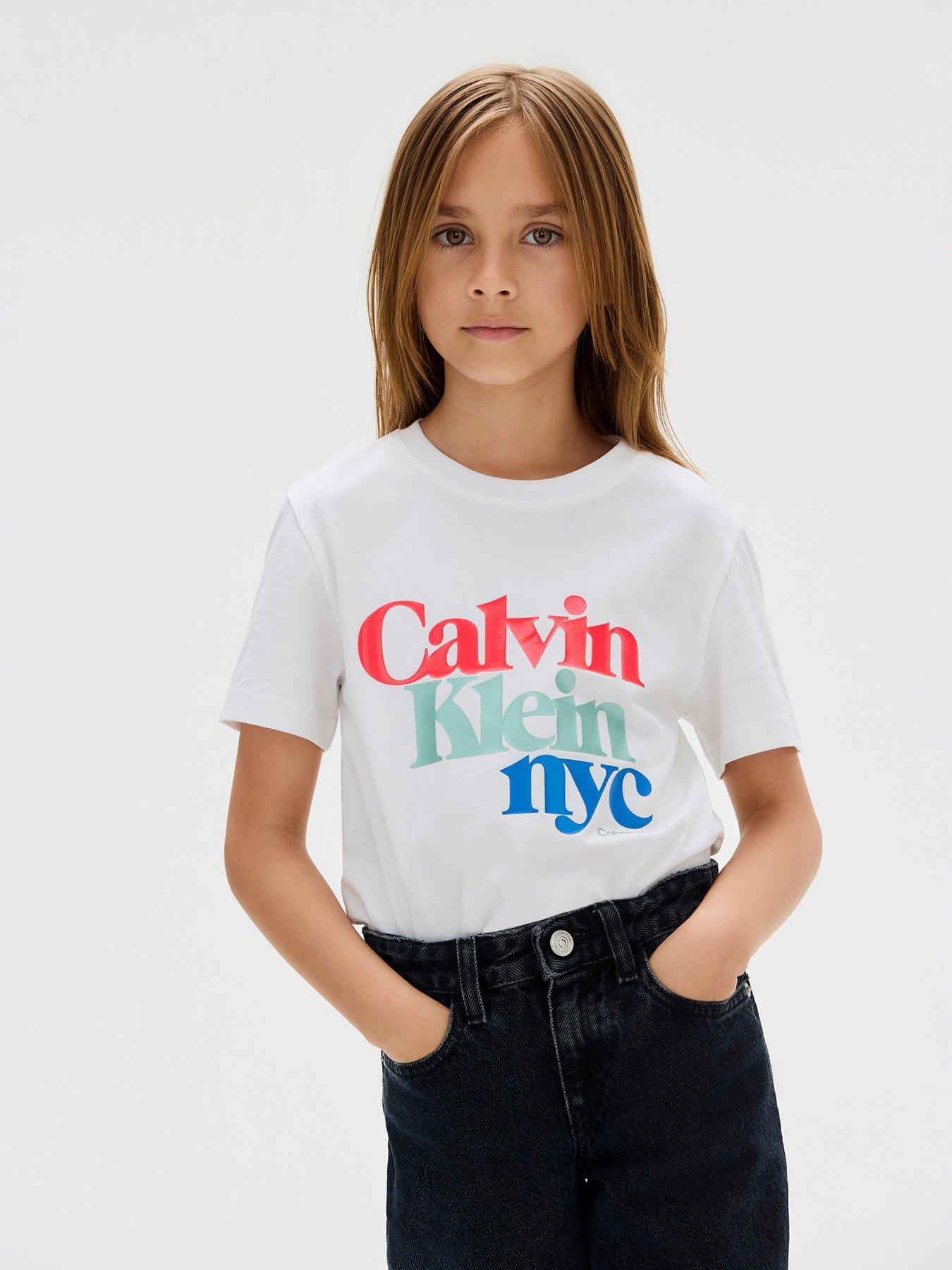 Calvin Klein Jeans Girls Pearl Signature NYC Regular Short Sleeve T-Shirt - White