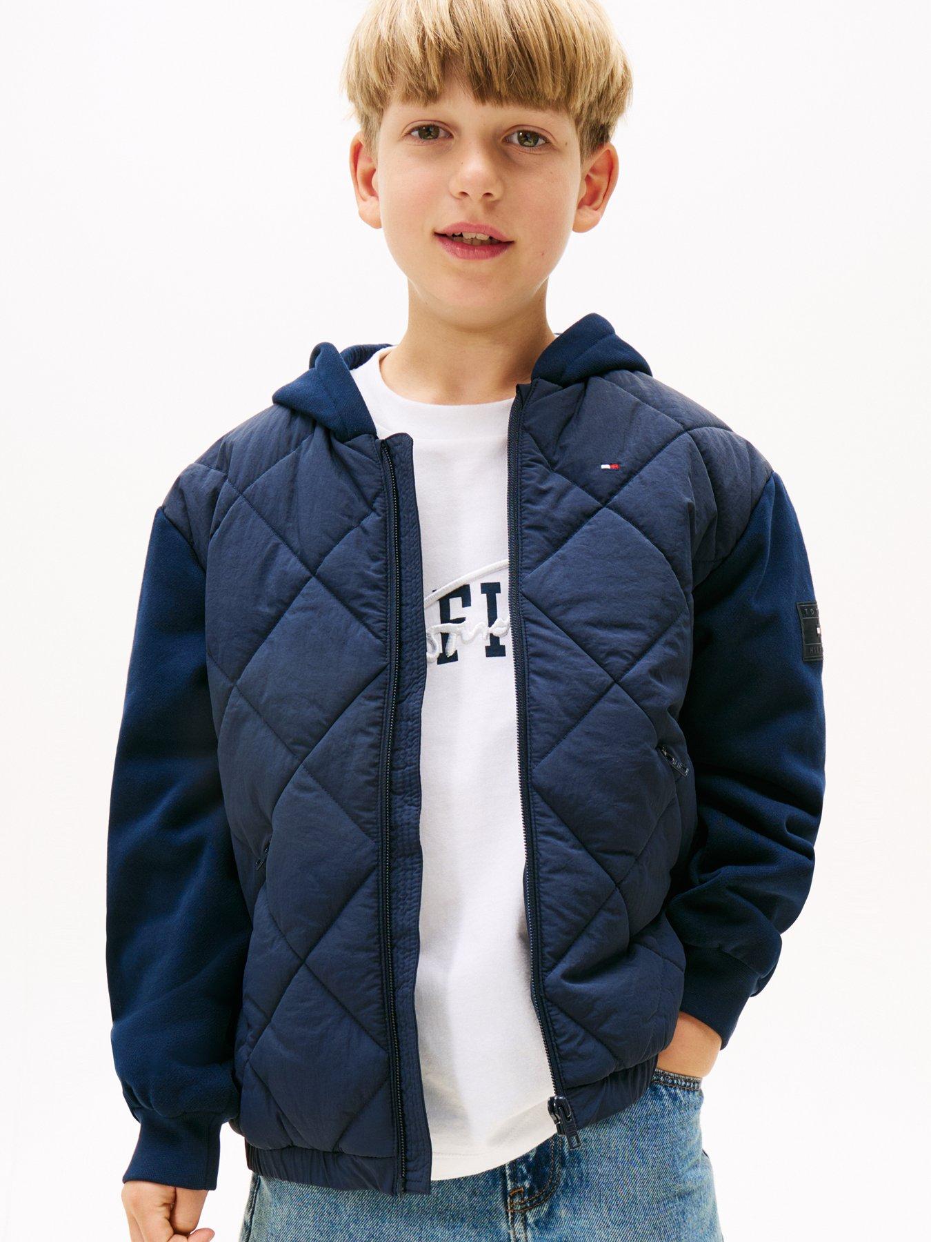 Image 1 of 4 of Tommy Hilfiger Boys Mix Media Quilted Jacket - Navy