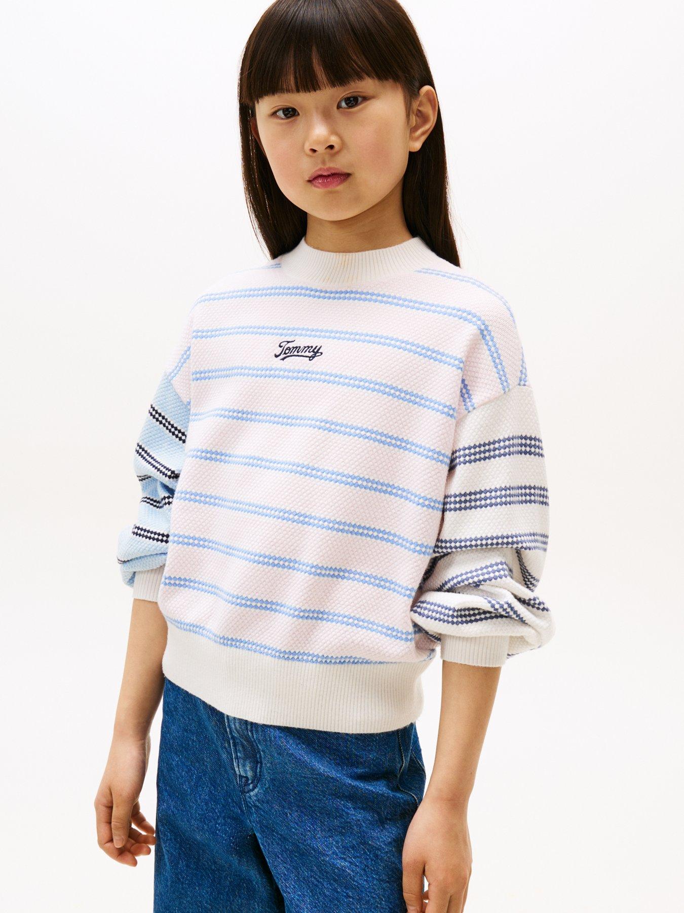 Tommy Hilfiger Girls Striped Balloon Sleeve Sweater - Multi