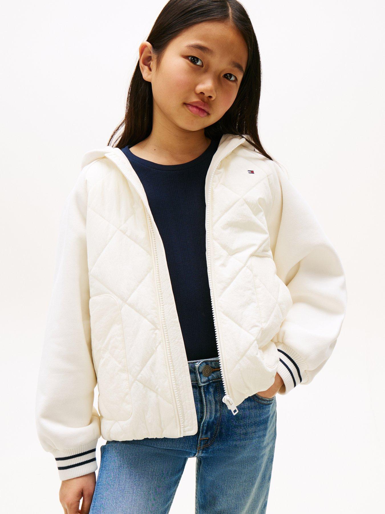 Tommy Hilfiger Girls Mix Media Quilted Jacket - Cream