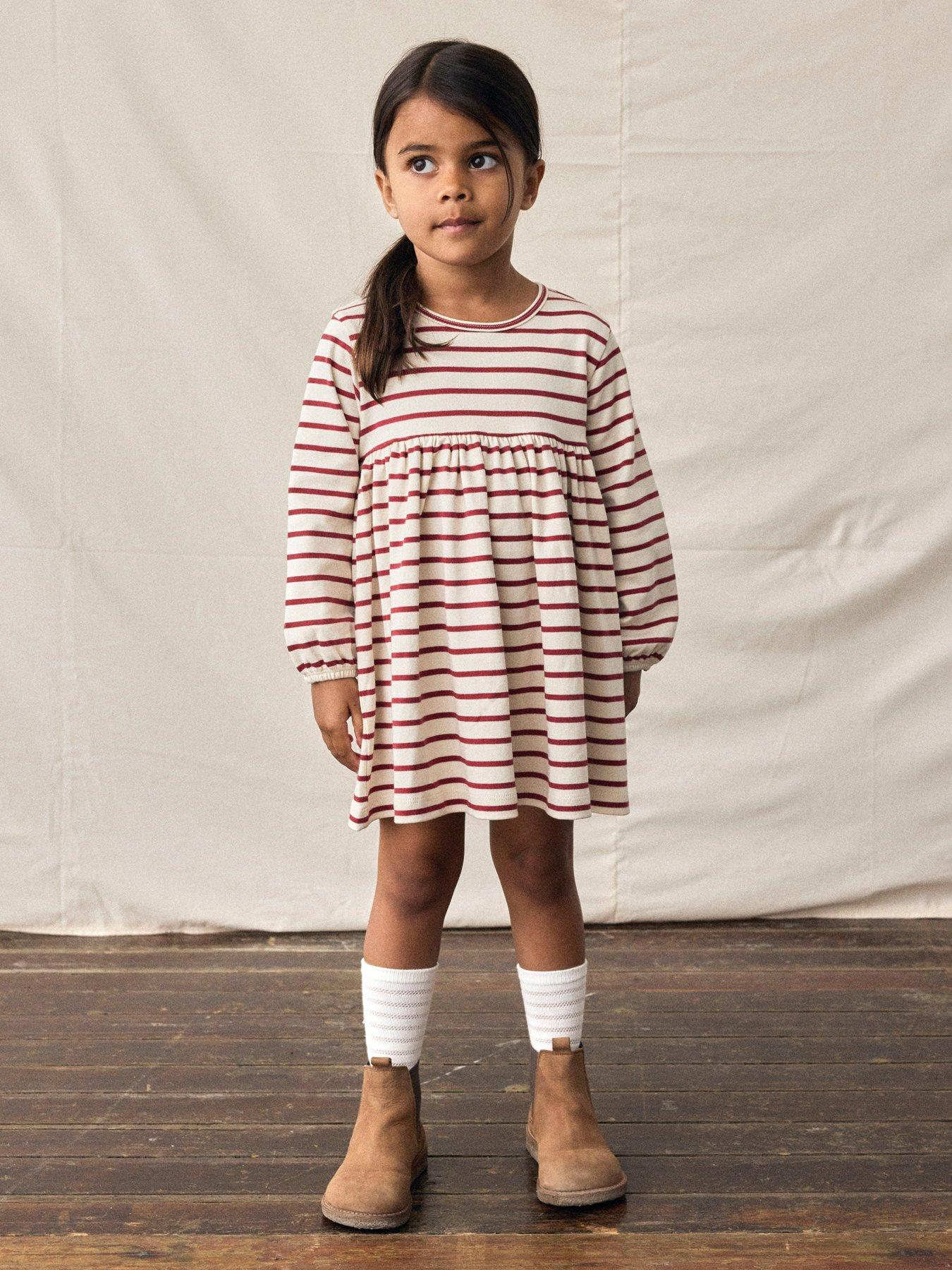 Lil Atelier Mini Girls Striped Long Sleeve Jersey Dress - Red
