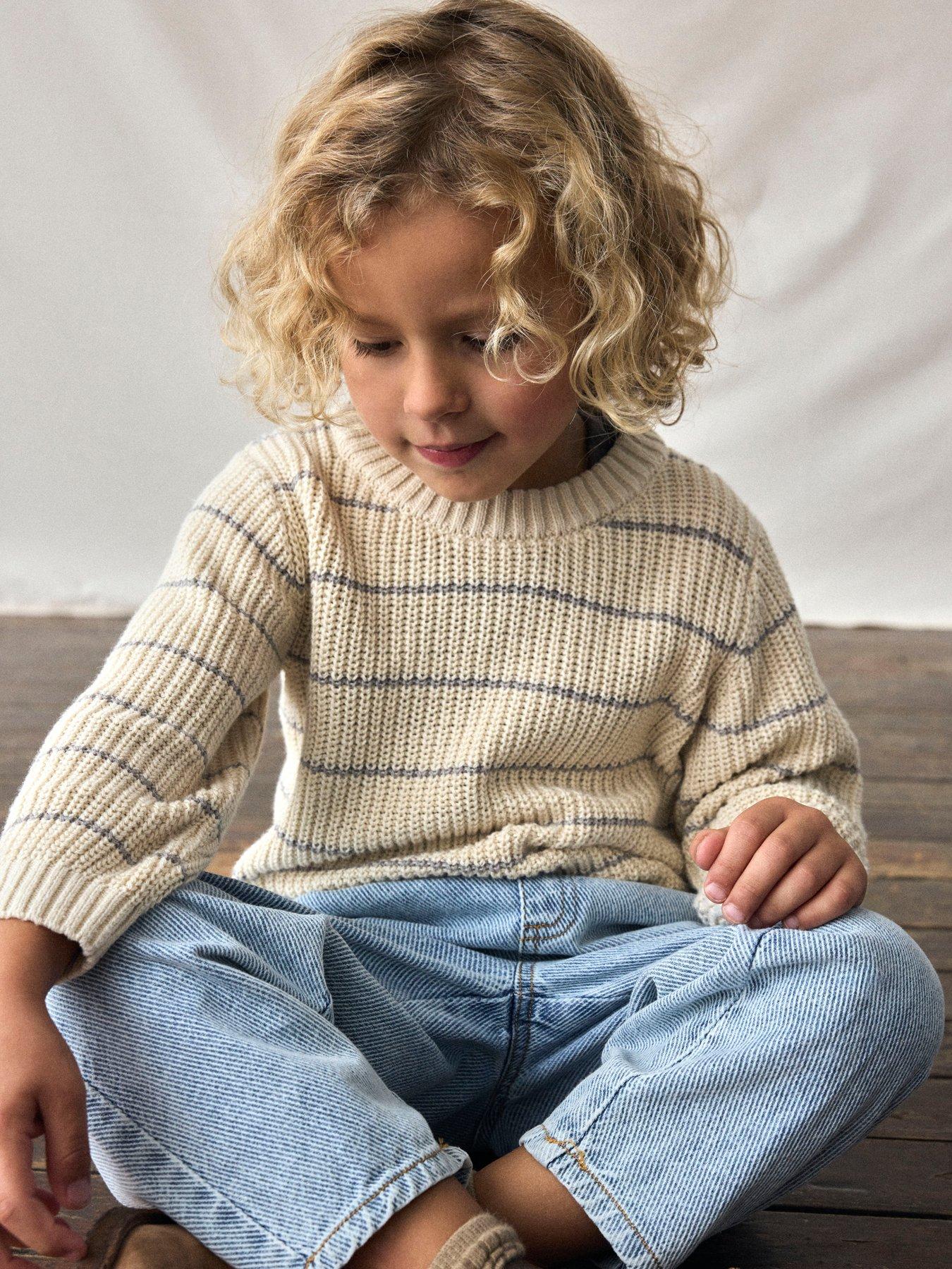 Image 1 of 5 of Lil Atelier Mini Boys Striped Knitted Jumper - Turtledove