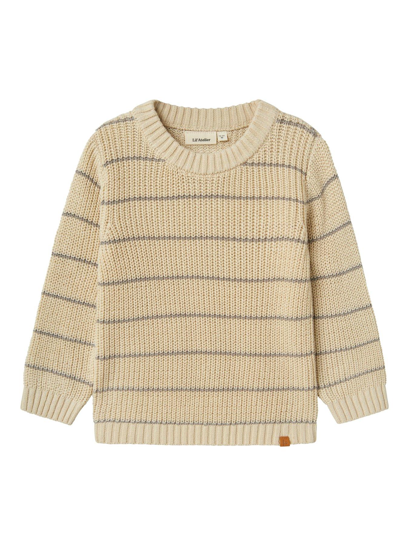 Image 4 of 5 of Lil Atelier Mini Boys Striped Knitted Jumper - Turtledove