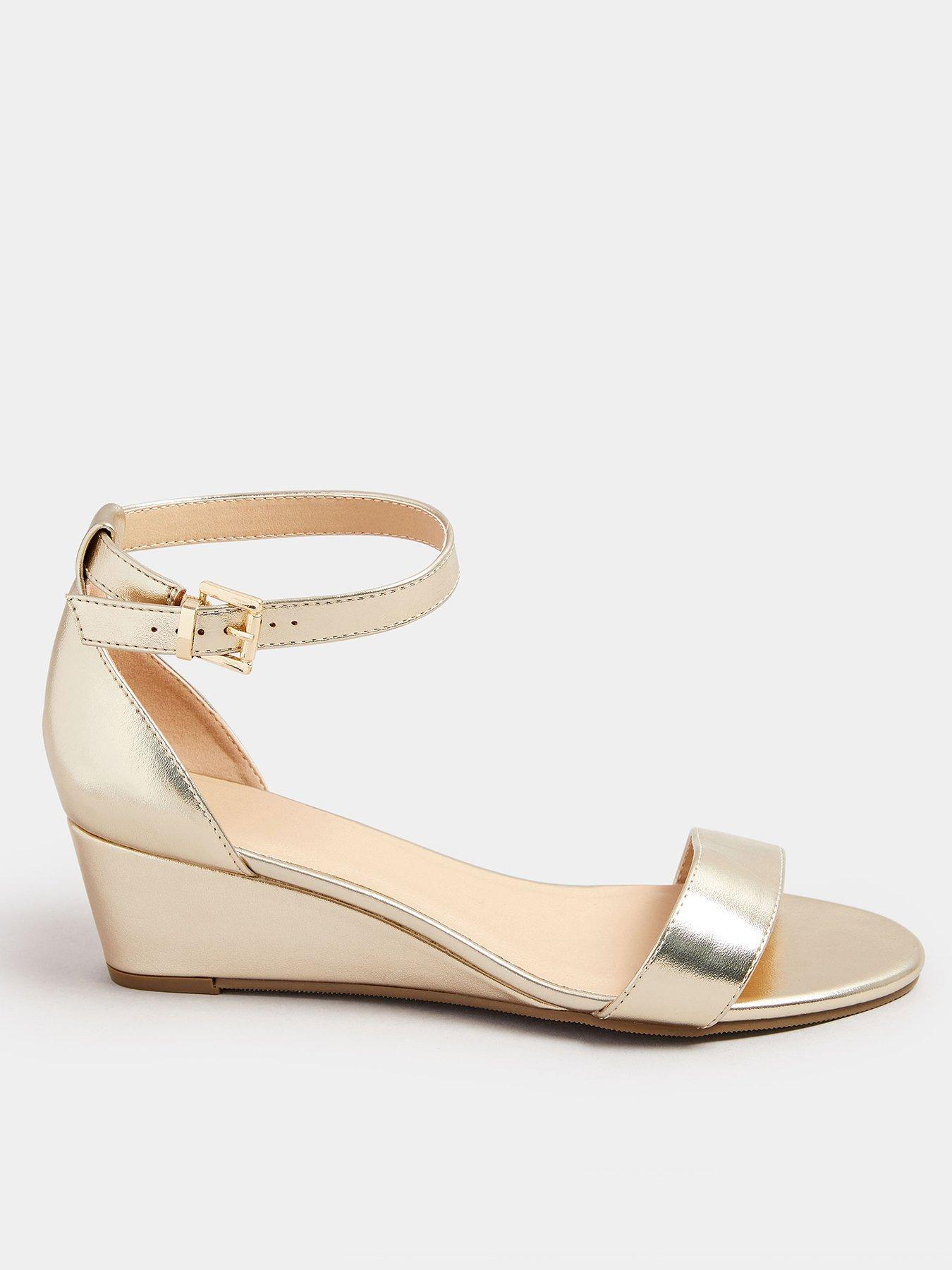 Image 1 of 4 of Yours Extra Wide Fit Faux Leather Low Wedge Sandals - Gold