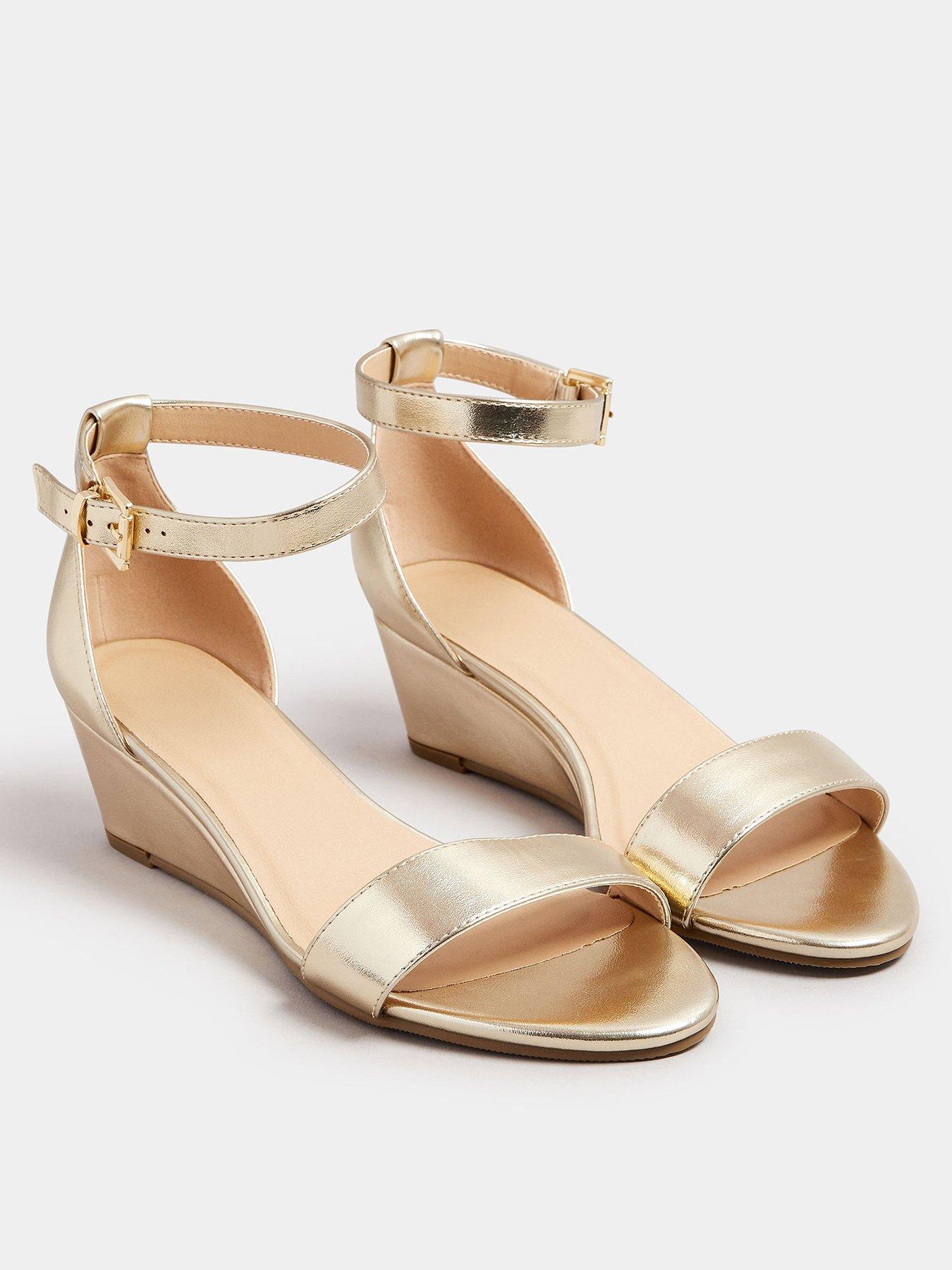 Image 2 of 4 of Yours Extra Wide Fit Faux Leather Low Wedge Sandals - Gold