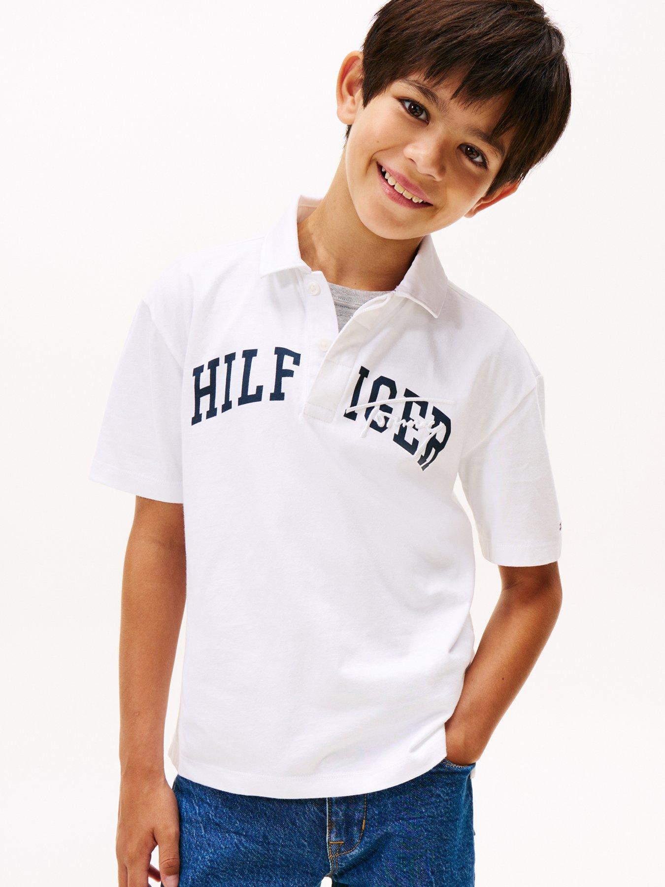 Tommy Hilfiger Boys Archive Th Mixed Graphic Short Sleeve Polo Shirt - White