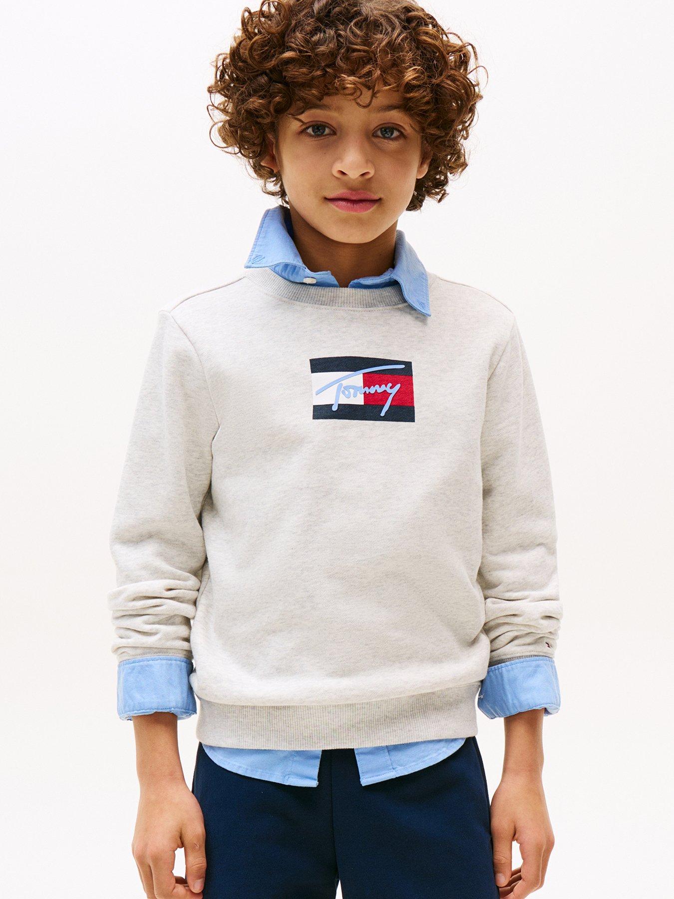 Image 1 of 4 of Tommy Hilfiger Boys Script Flag Sweatshirt - Grey