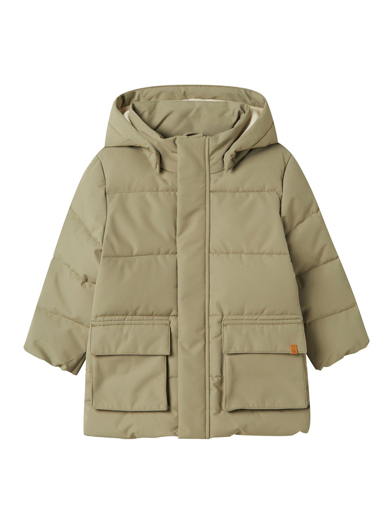 Image 2 of 6 of Lil Atelier Mini Boys Long Padded Coat - Green