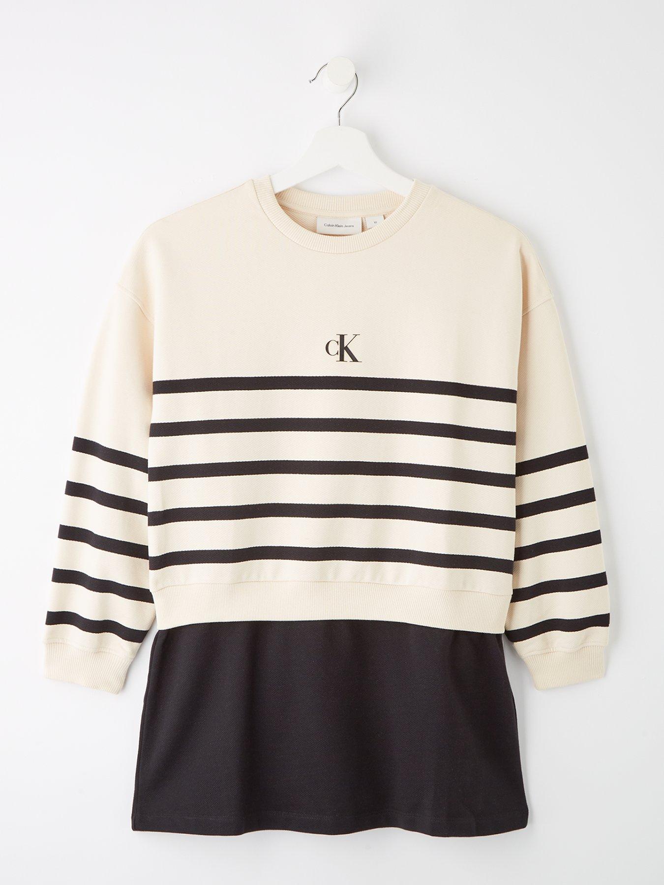 Calvin Klein Jeans Girls Ck Long Sleeve Relaxed Terry Dress - Multi