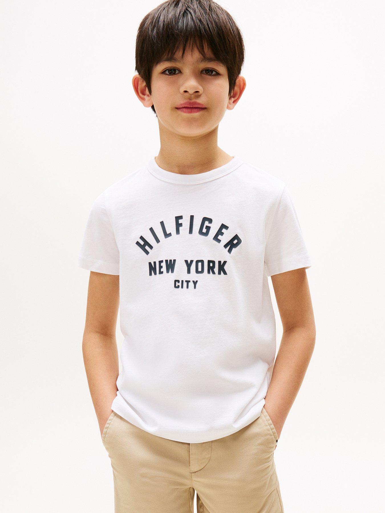 Tommy Hilfiger Boys Curved Graphic Short Sleeve T-Shirt - White