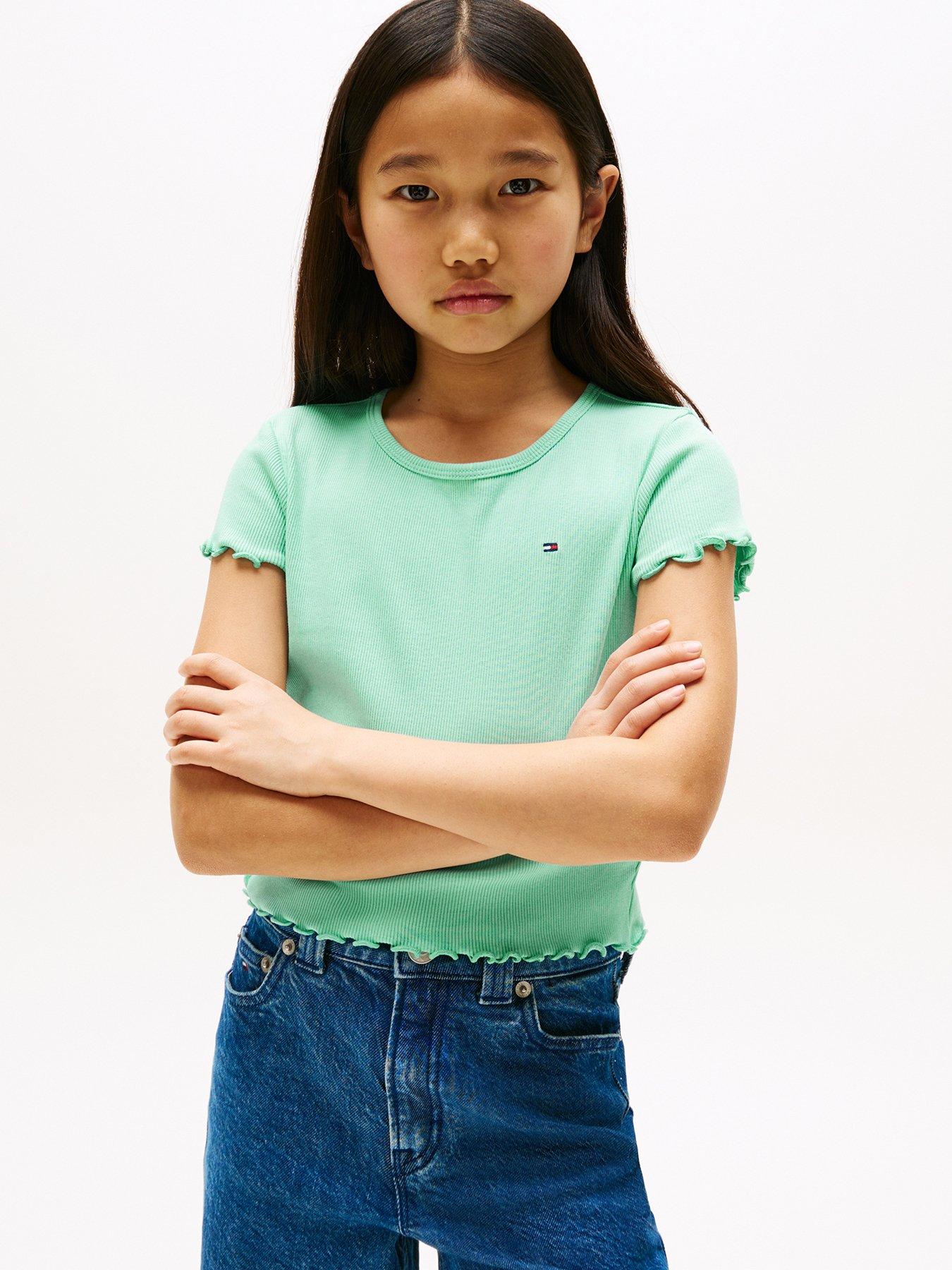 Tommy Hilfiger Girls Essential Rib Short Sleeve Top - Green