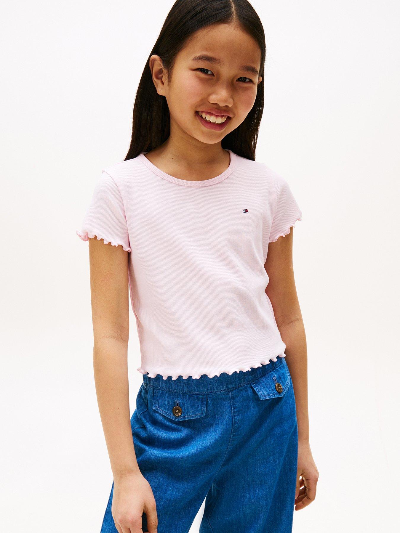 Tommy Hilfiger Girls Essential Rib Short Sleeve Top - Light Pink