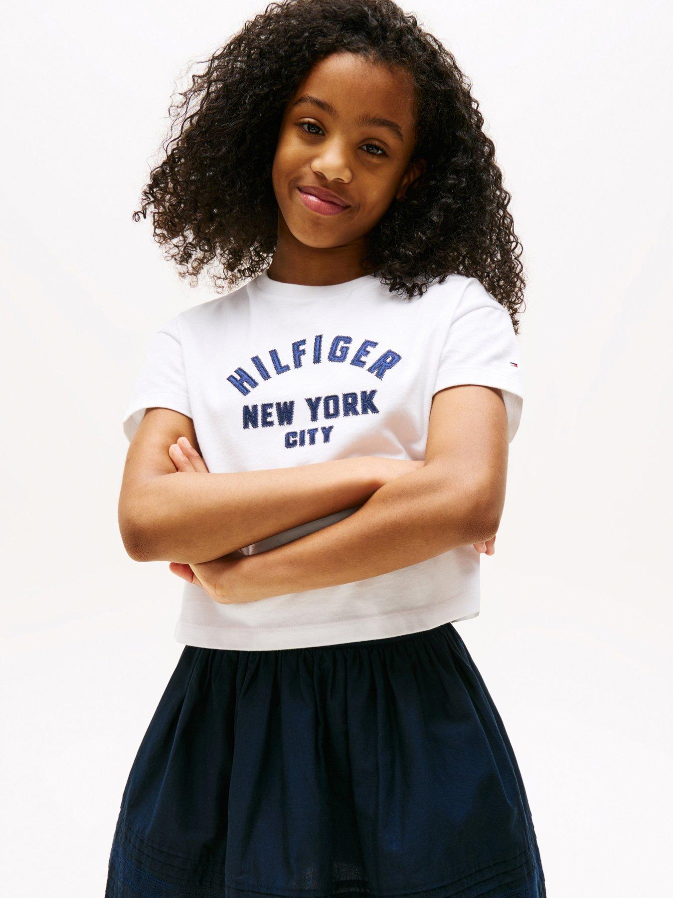 Tommy Hilfiger Girls Satin Applique Short Sleeve T-Shirt - White