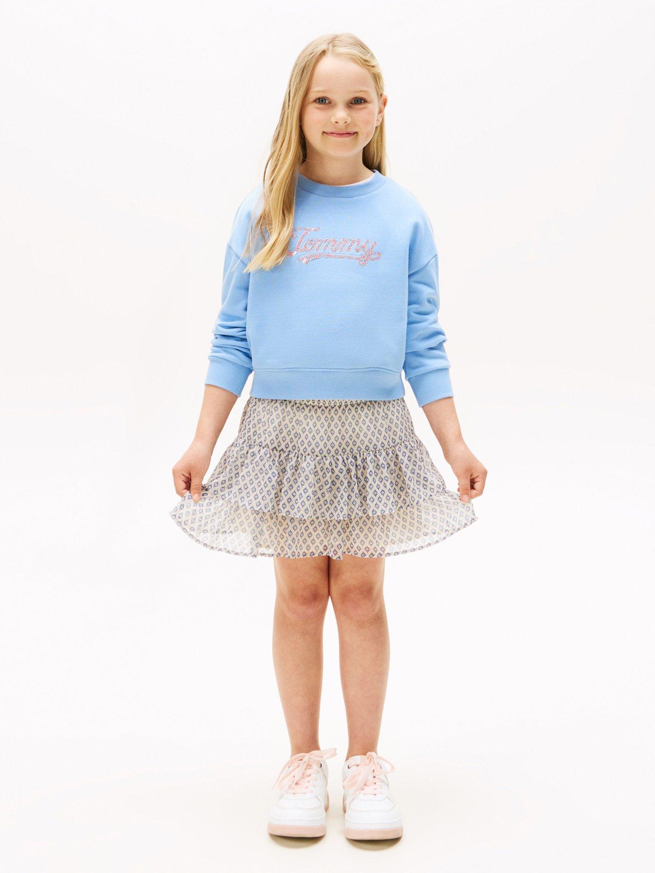 Image 3 of 4 of Tommy Hilfiger Girls Script Sequin Sweatshirt - Blue