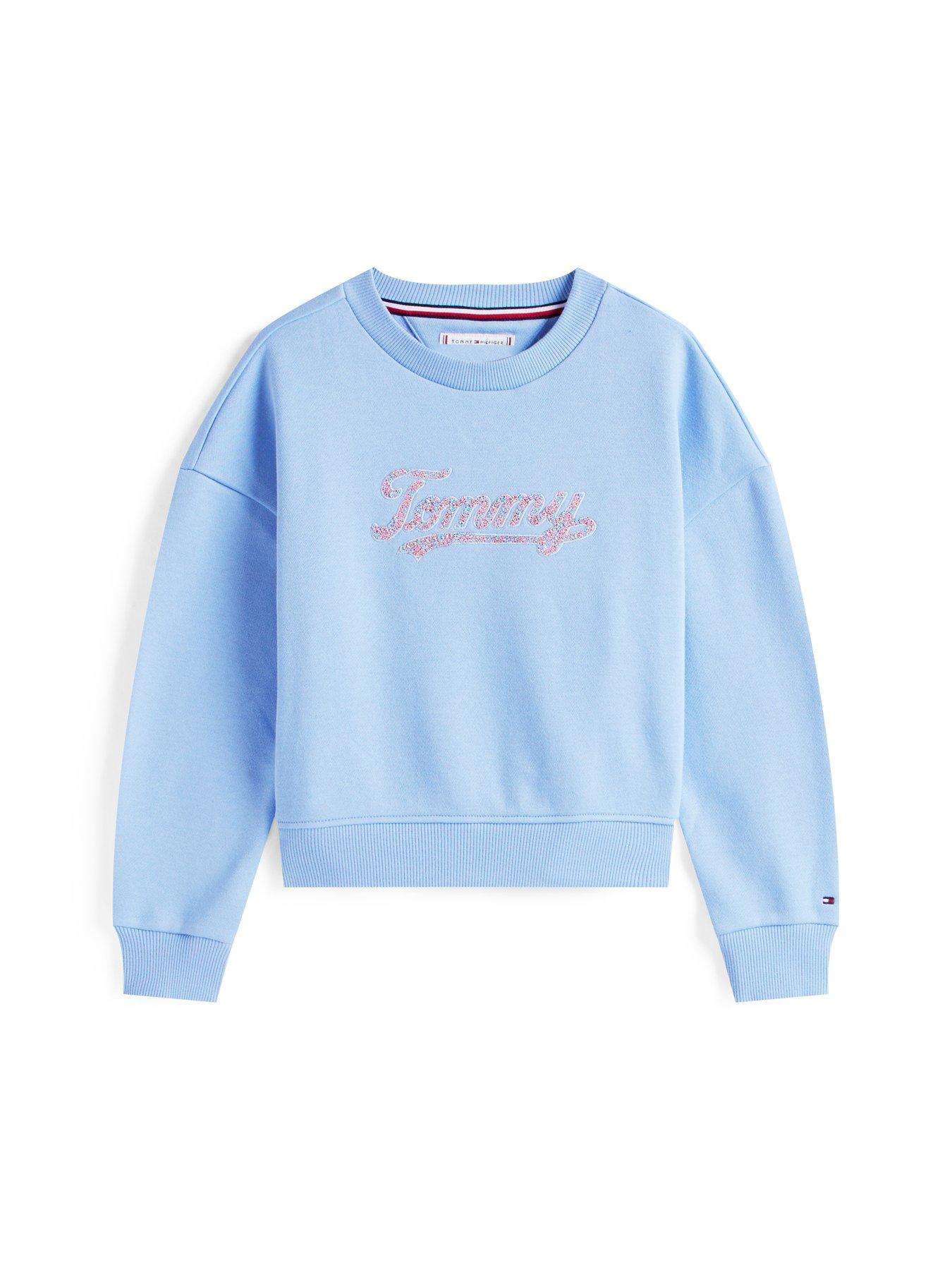 Image 4 of 4 of Tommy Hilfiger Girls Script Sequin Sweatshirt - Blue
